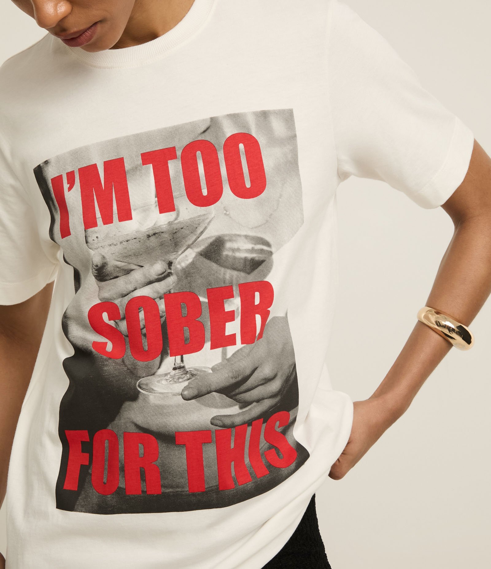 Camiseta Regular em Algodão com Estampa Im Too Sober For This Branco 3