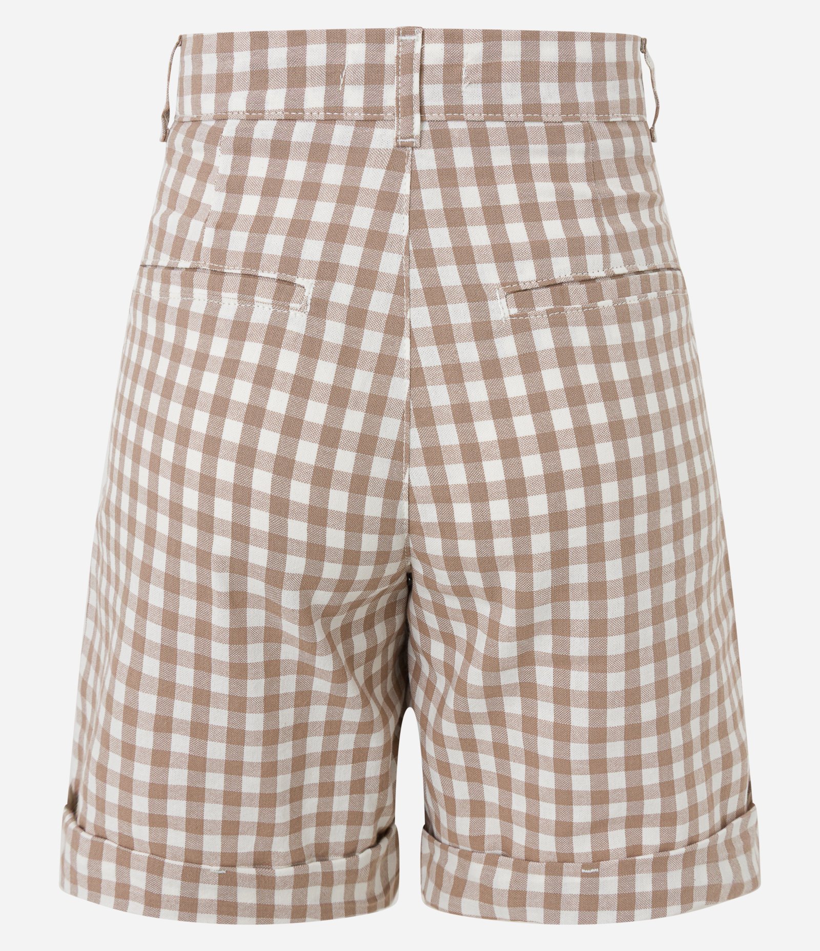 Short Alfaiatado em Sarja com Estampa Xadrez Vichy Bege 6