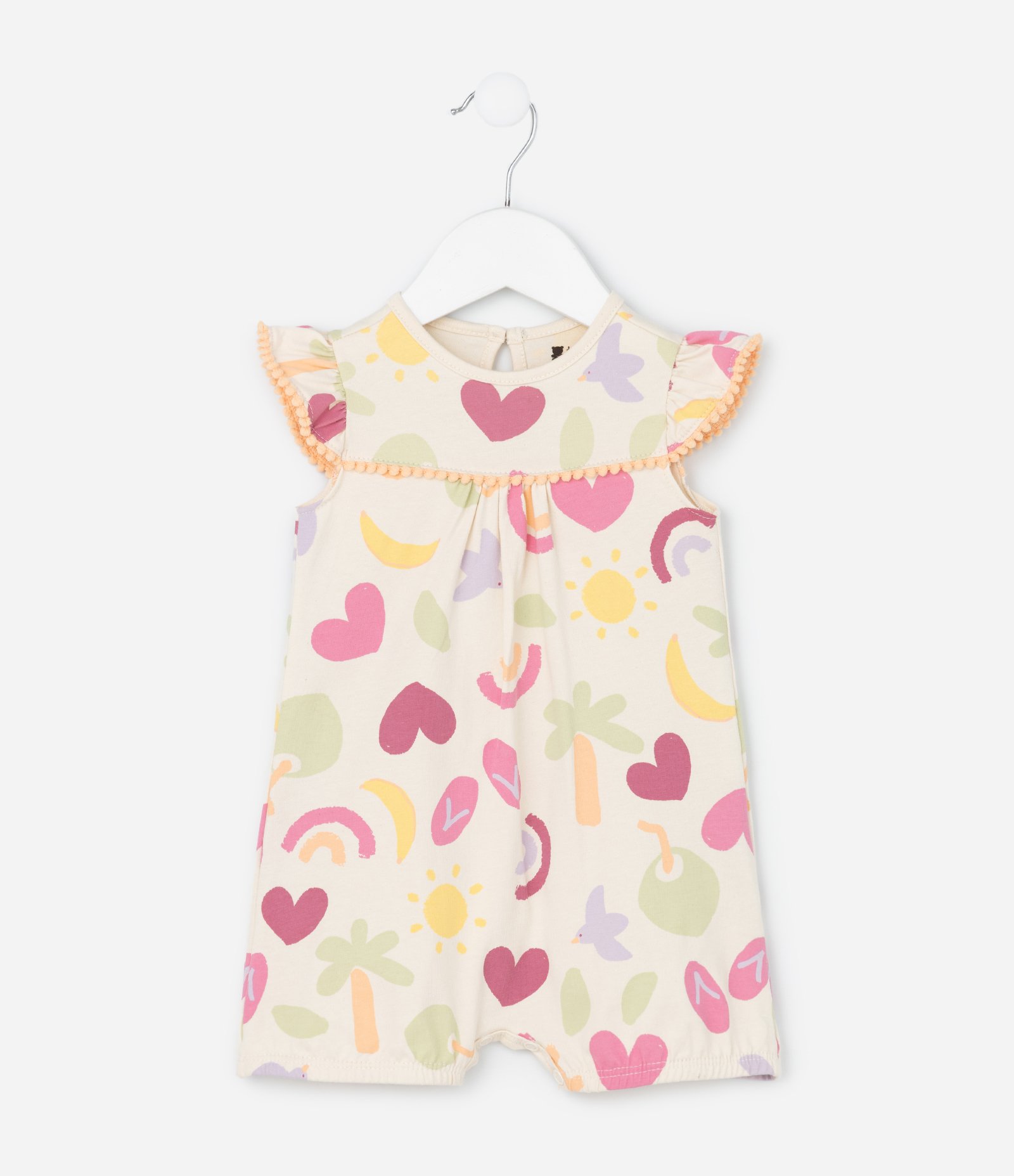 Macaquinho Infantil com Estampa Praia e Babadinhos - Tam RN a 18 meses Bege 2