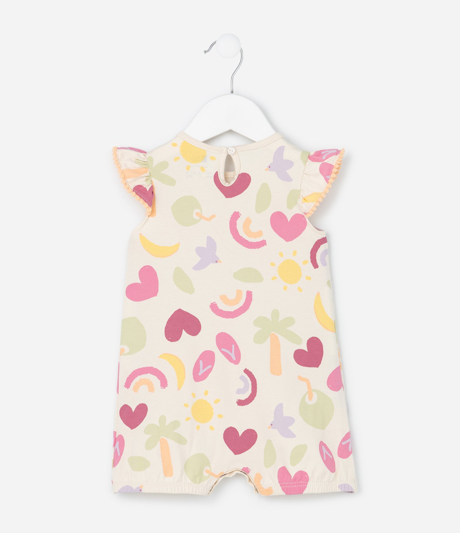 Macaquinho Infantil com Estampa Praia e Babadinhos - Tam RN a 18 meses Bege 3