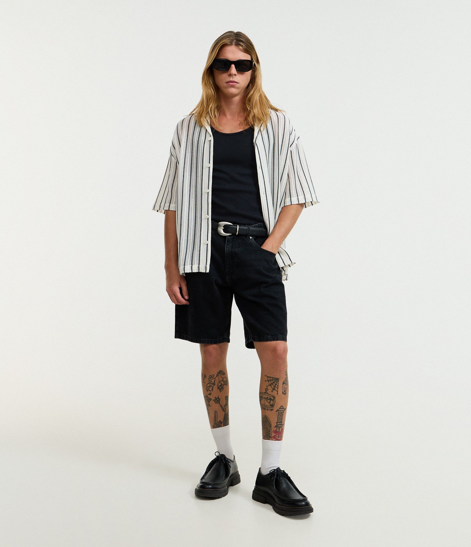 Camisa Boxy em Tricô com Estampa Listras Branco 3