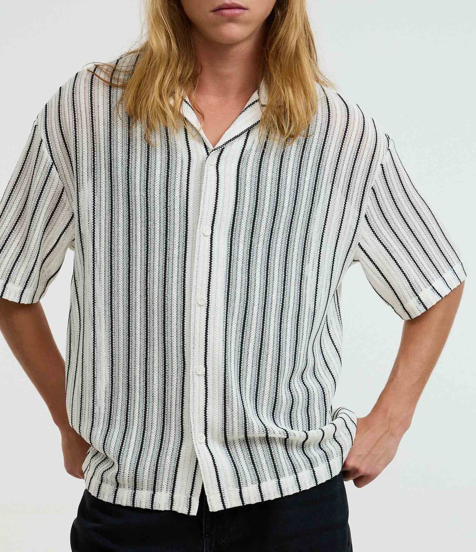 Camisa Boxy em Tricô com Estampa Listras Branco 4