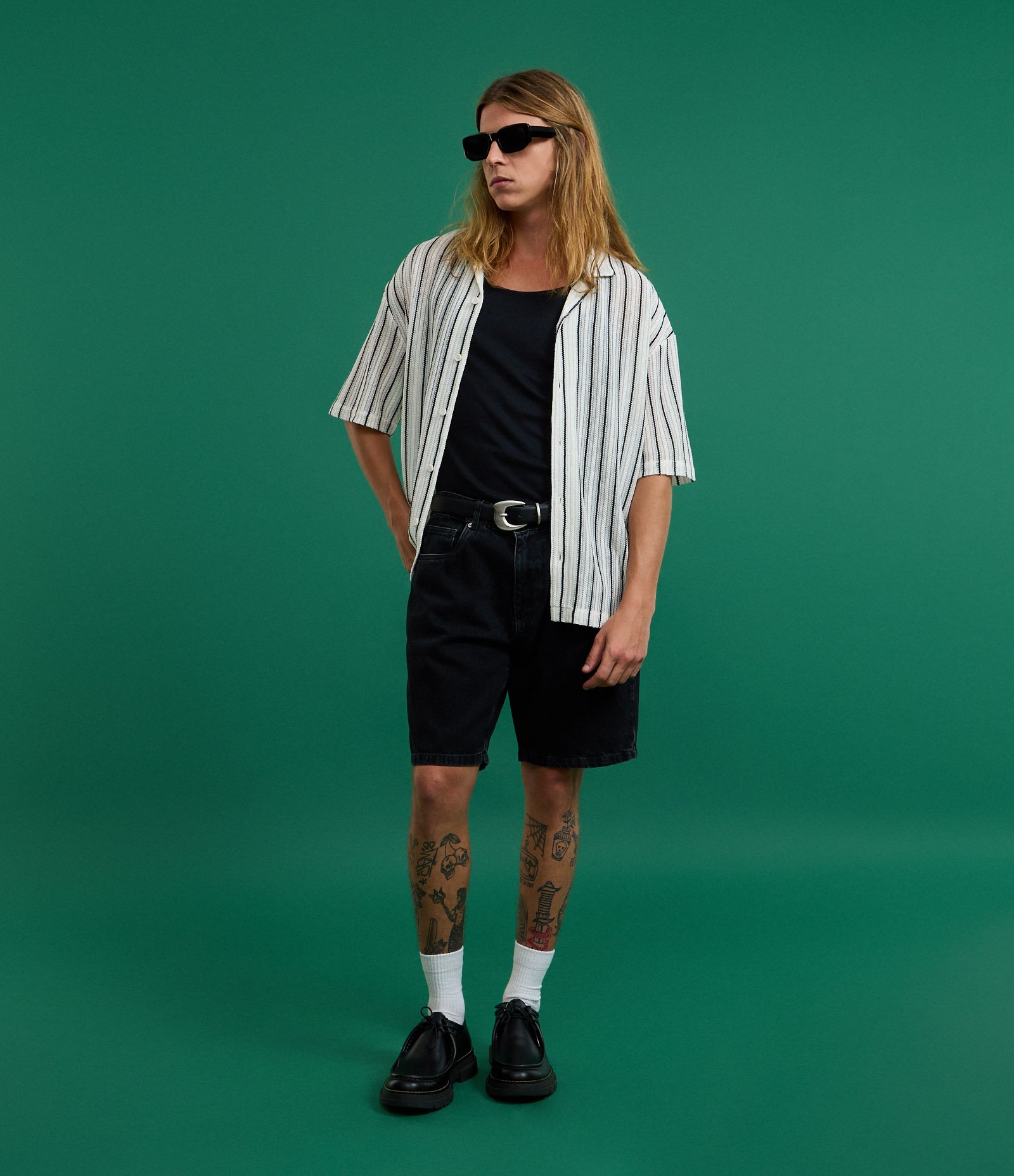 Camisa Boxy em Tricô com Estampa Listras Branco 5