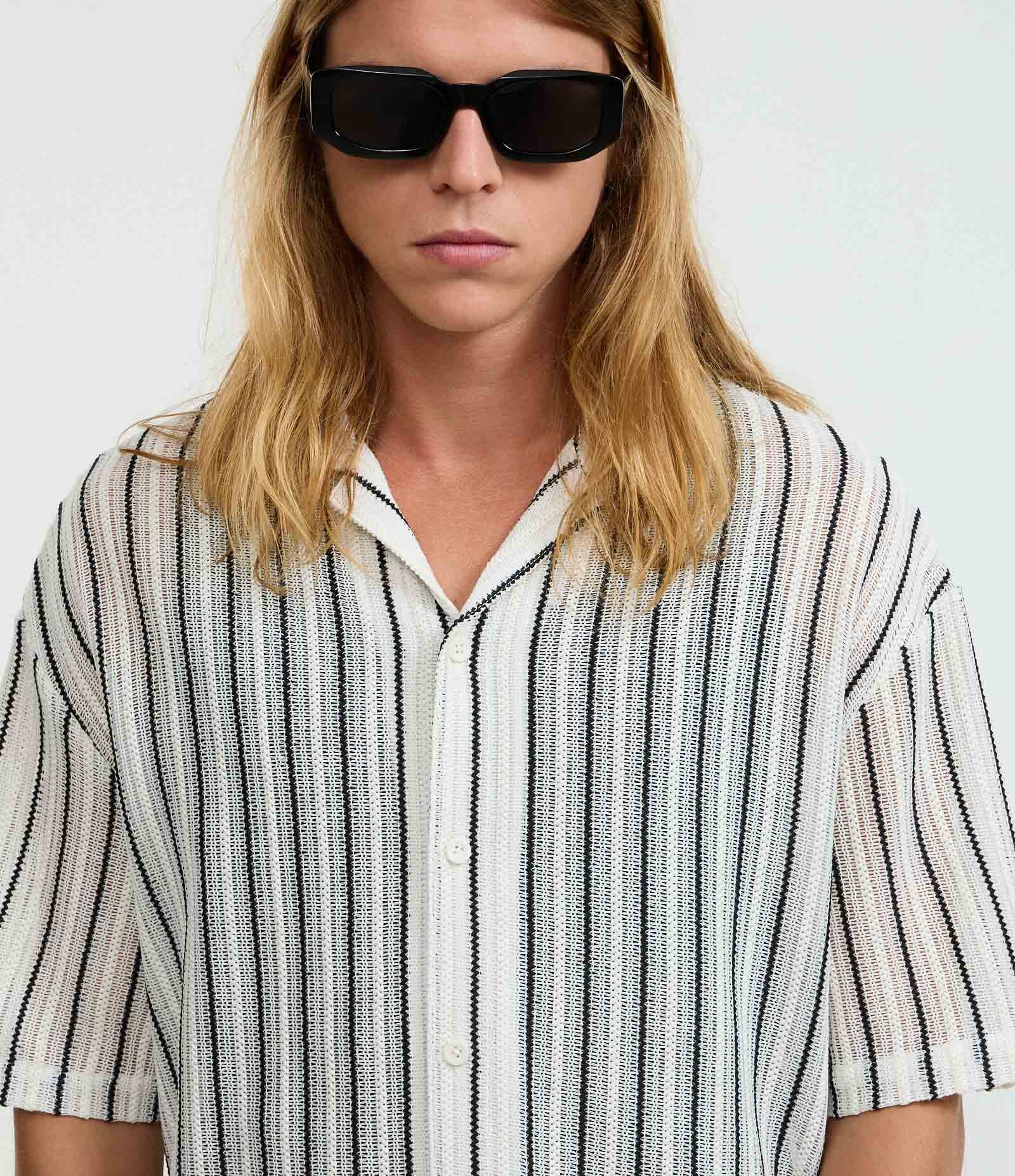 Camisa Boxy em Tricô com Estampa Listras Branco 6