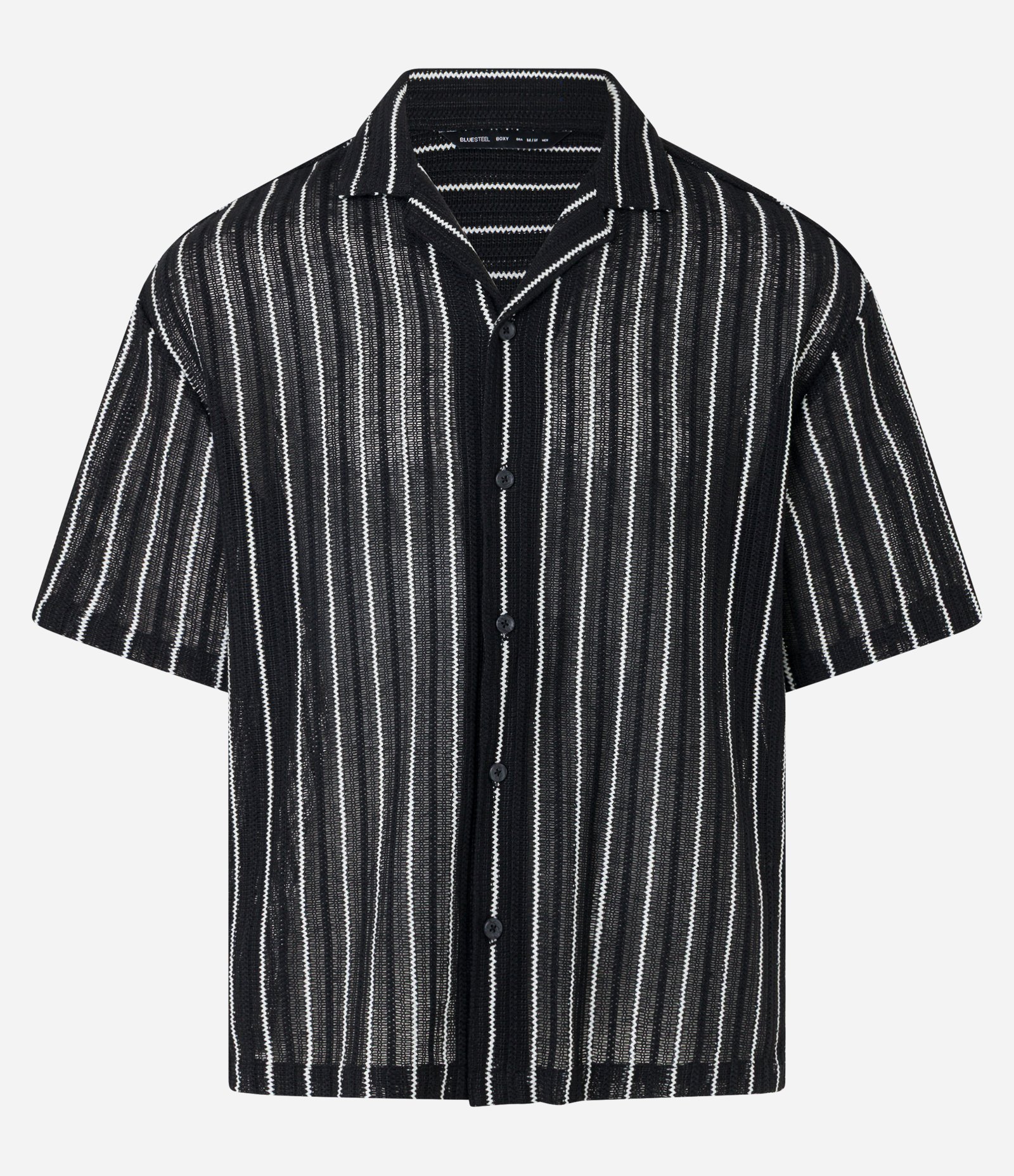 Camisa Boxy em Tricô com Estampa Listras Preto 5