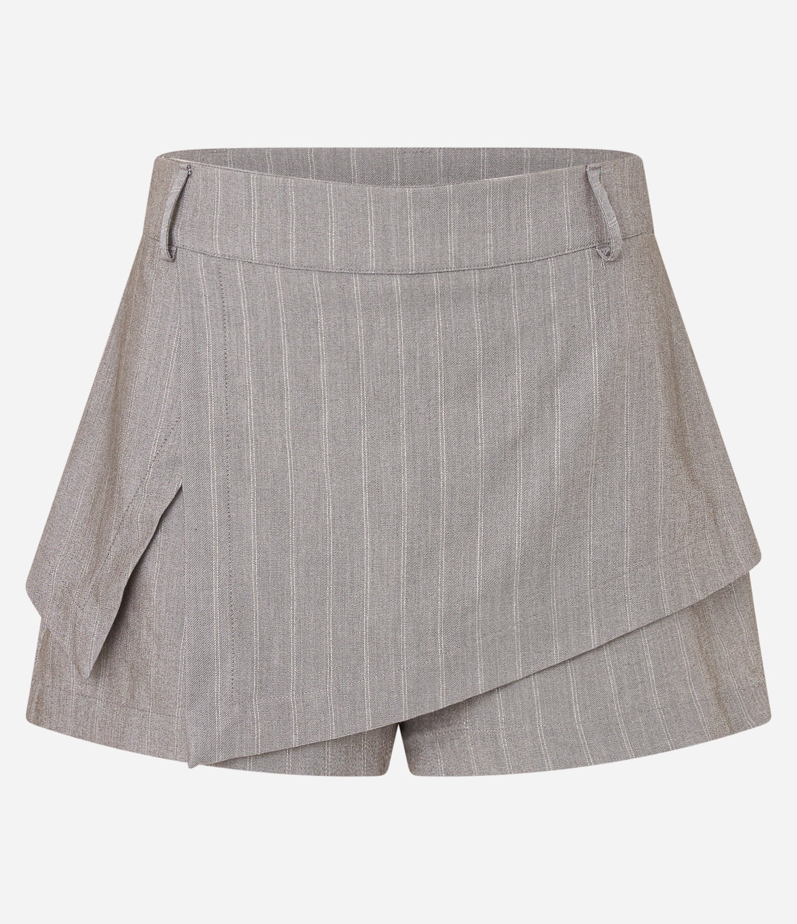 Short Saia em Alfaiataria com Listras e Cintura Baixa Cinza 5