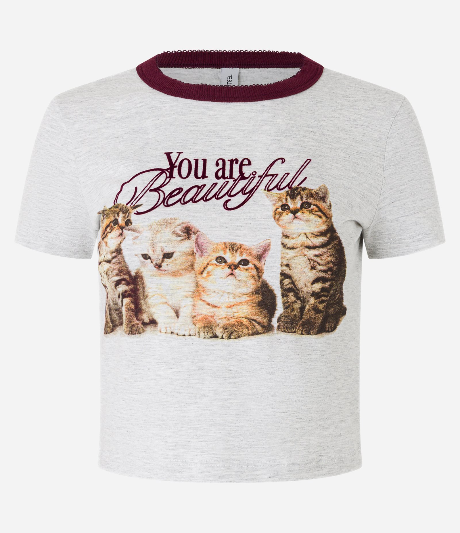 Blusa Baby Look em Algodão com Estampa Gatinhos Cinza 4