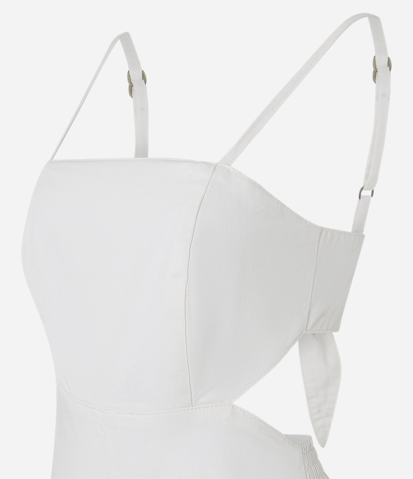 Macacão Longo em Sarja com Recorte na Cintura e Laço Branco 6