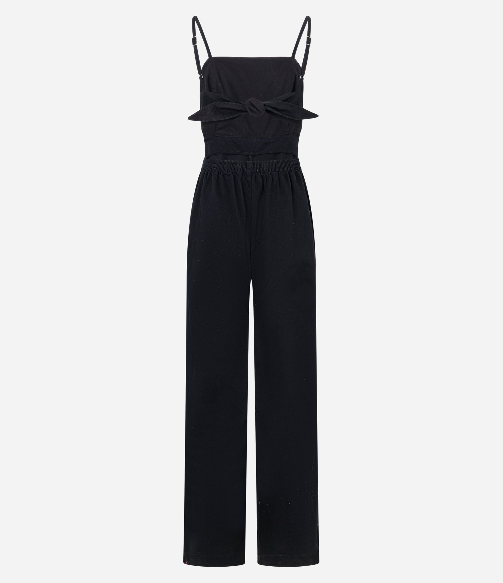 Macacão Longo em Sarja com Recorte na Cintura e Laço Preto 5