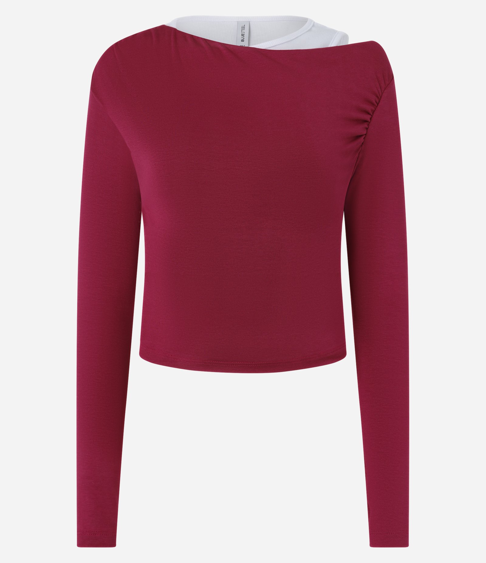 Blusa em Ribana Dupla Sobreposta com Drapeados Bordô 5