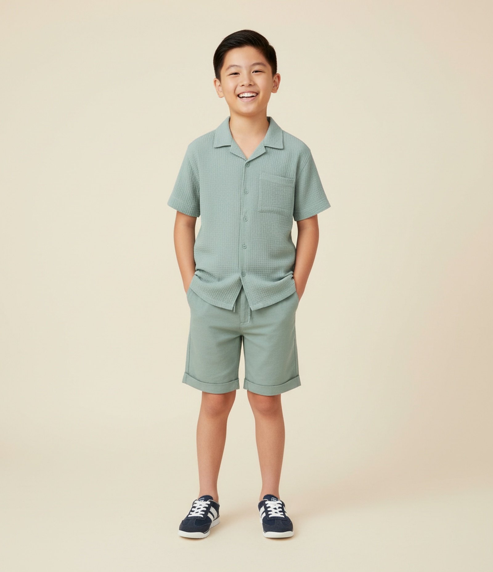 Camisa Infantil em Cotton Texturizada - Tam 5 a 14 Anos Verde 1
