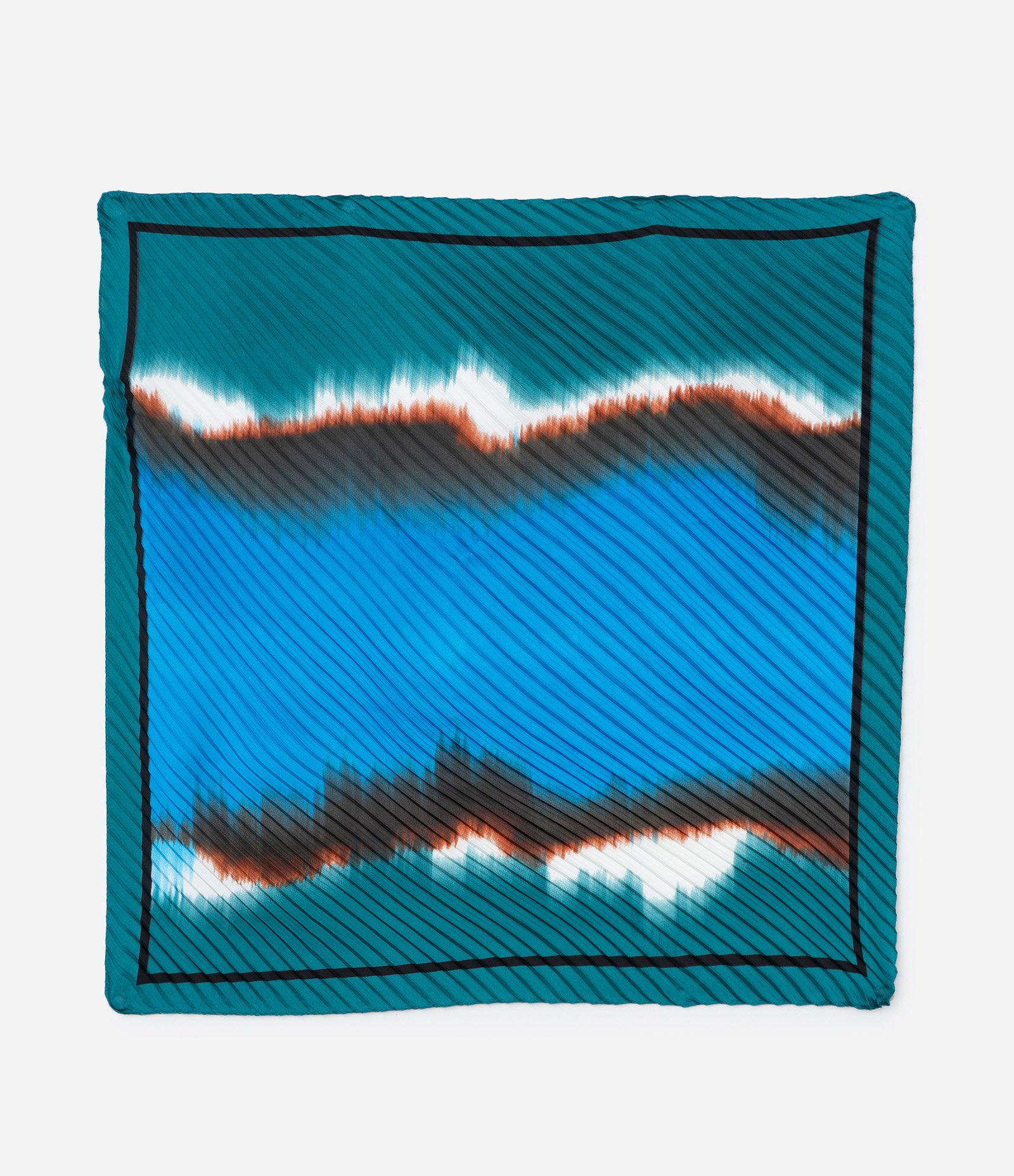 Lenço Quadrado em Cetim Plissado com Estampa Abstrata Verde 2