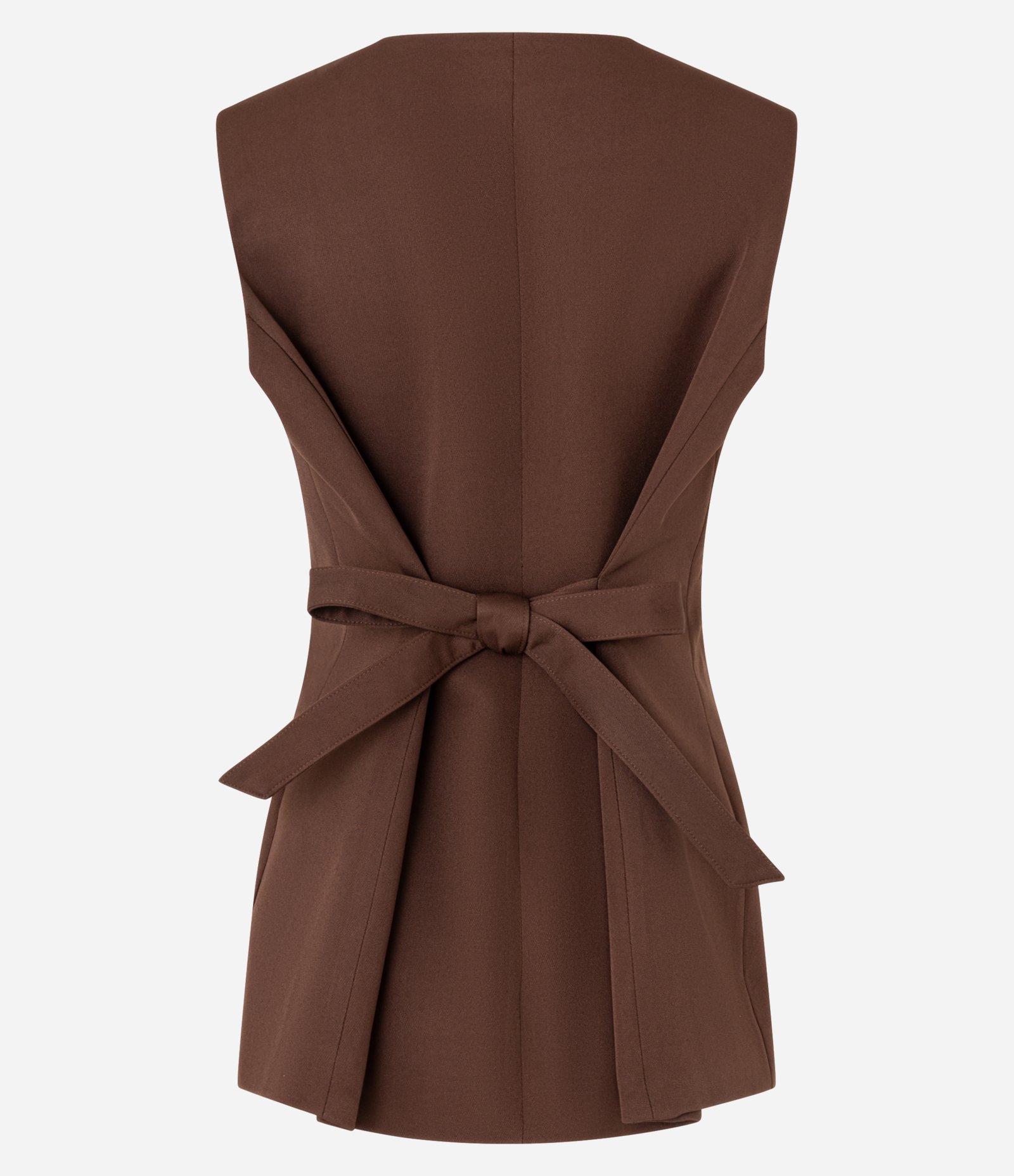 Colete Longo Alfaiatado com Botões e Amarração nas Costas Marrom 8