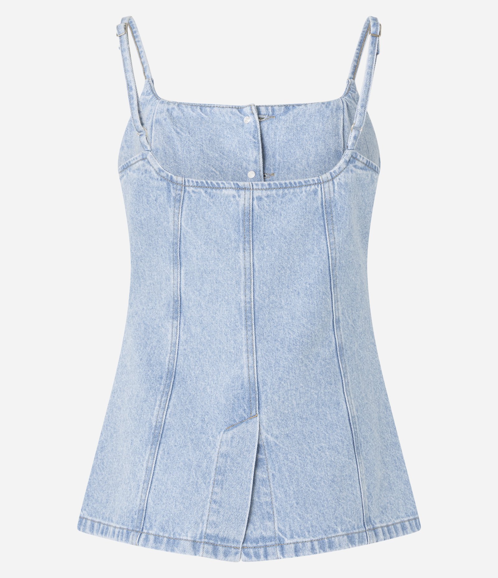 Colete Acinturado em Jeans com Botões e Barra V Azul 8