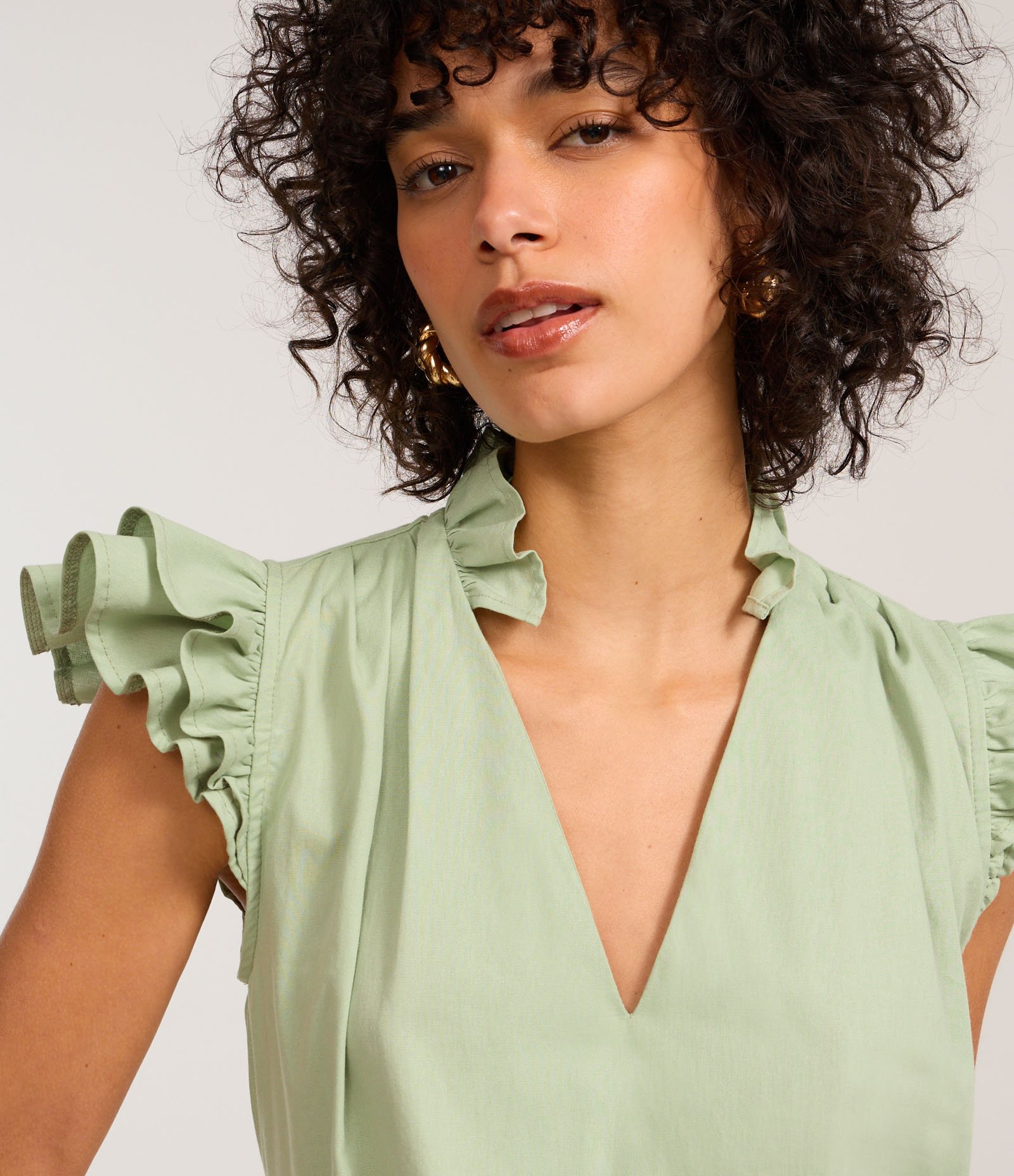 Blusa em Tricoline com Manga Borboleta e Babadinhos Verde 3