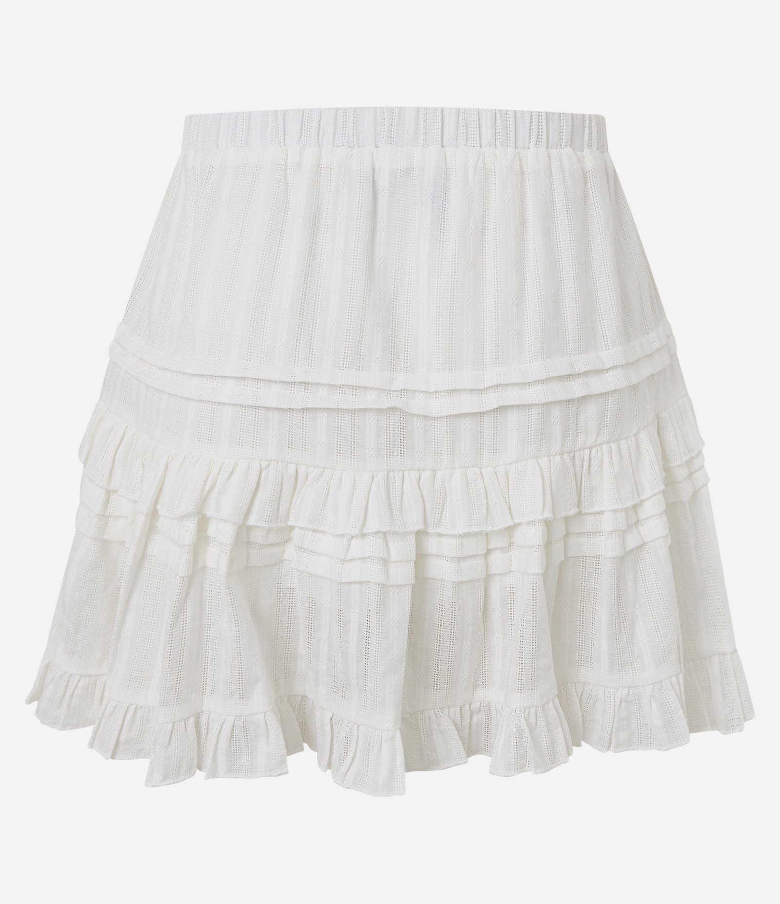 Saia Curta com Textura e Babados Branco 8