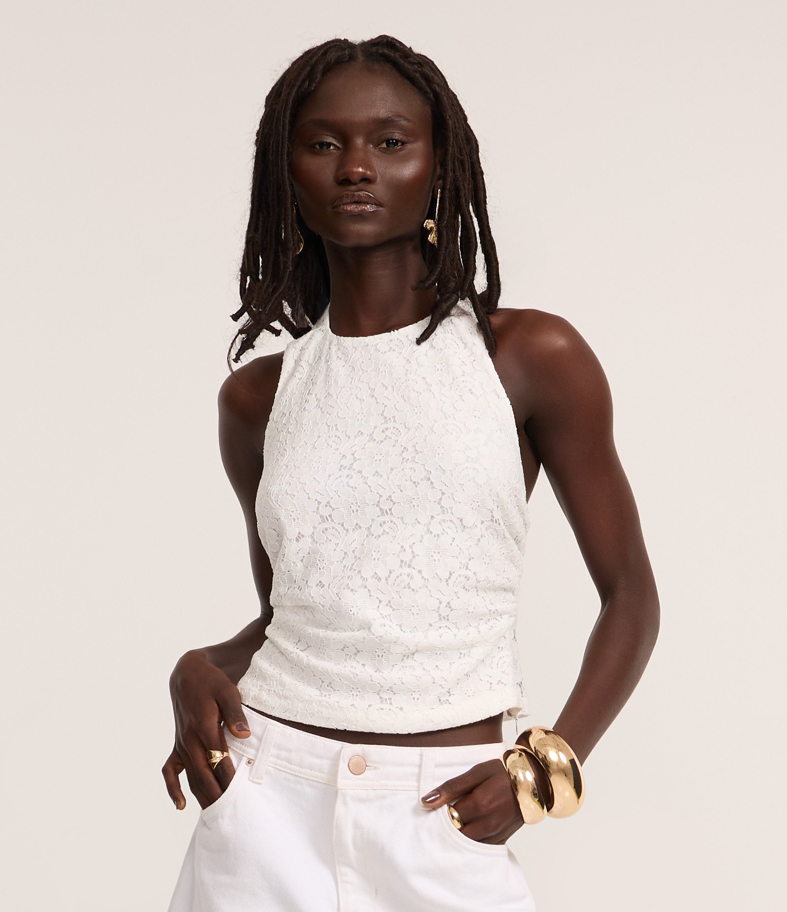 Blusa em Algodão de Renda com Frente Única Branco 1