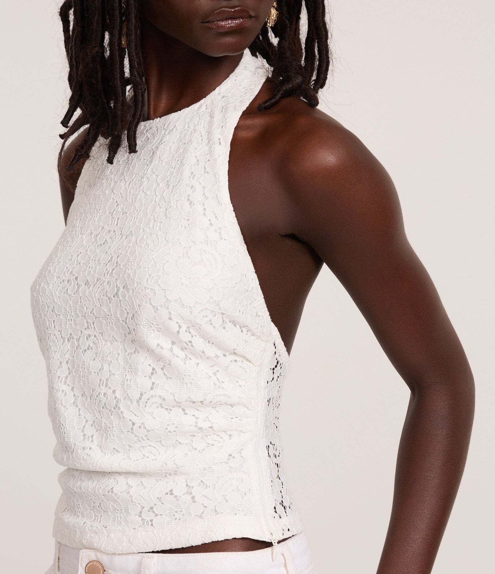 Blusa em Algodão de Renda com Frente Única Branco 3