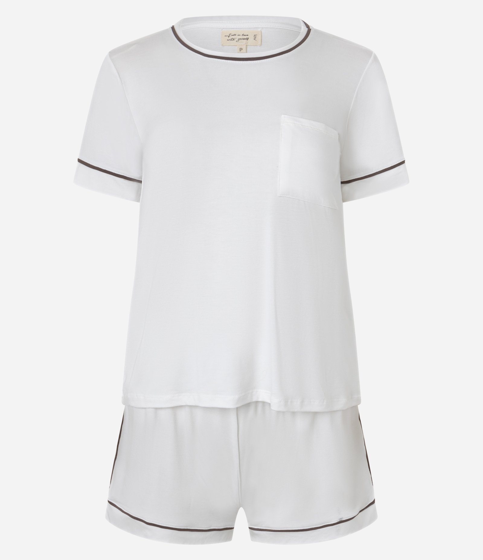 Pijama Short Doll em Viscolycra com Vieses Contrastantes Branco 4