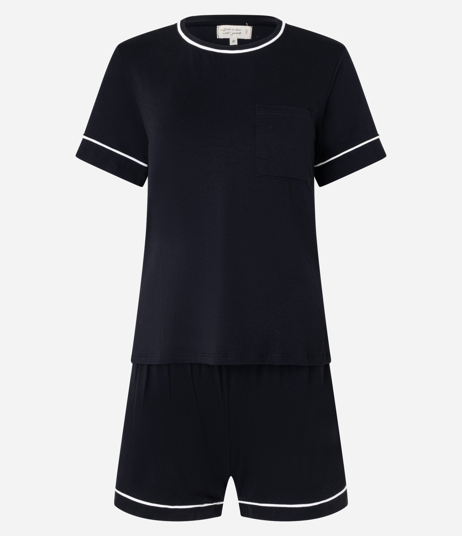 Pijama Short Doll em Viscolycra com Vieses Contrastantes Preto 4