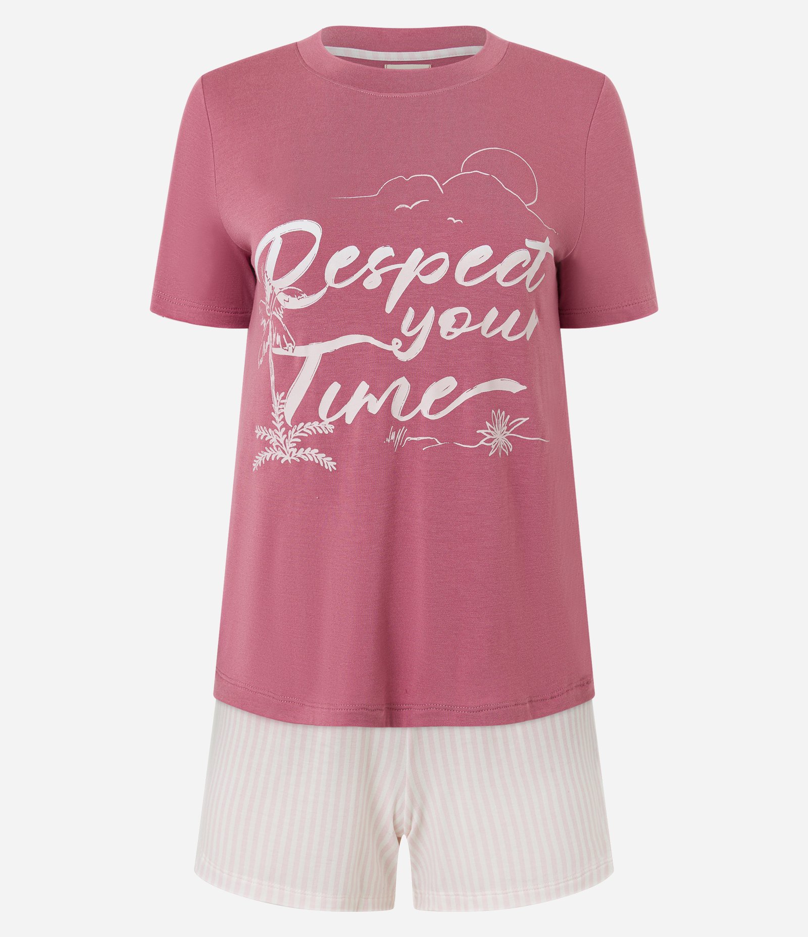 Pijama Short Doll em Viscose com Estampa Respect Your Time Rosa 4