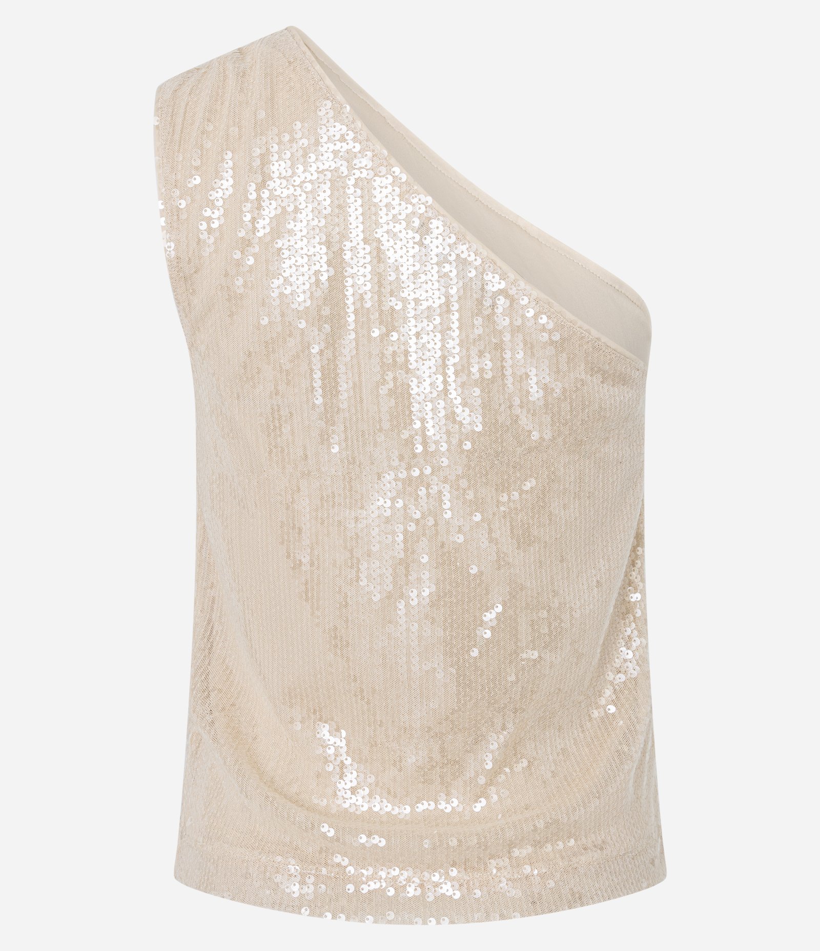 Blusa Ombro Só em Paetê Transparente e Franzido na Alça Bege 9