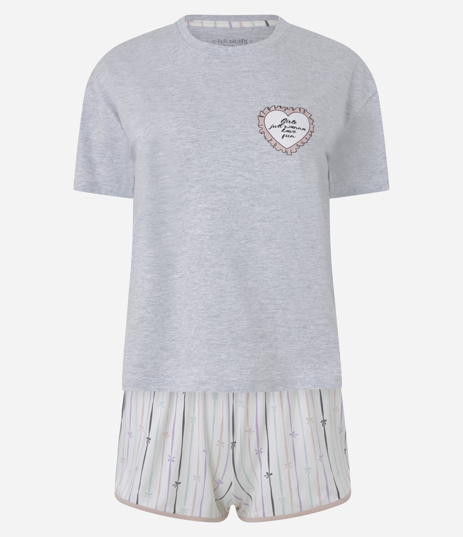 Pijama Short Doll em Algodão com Estampa Girls Fun Cinza 4