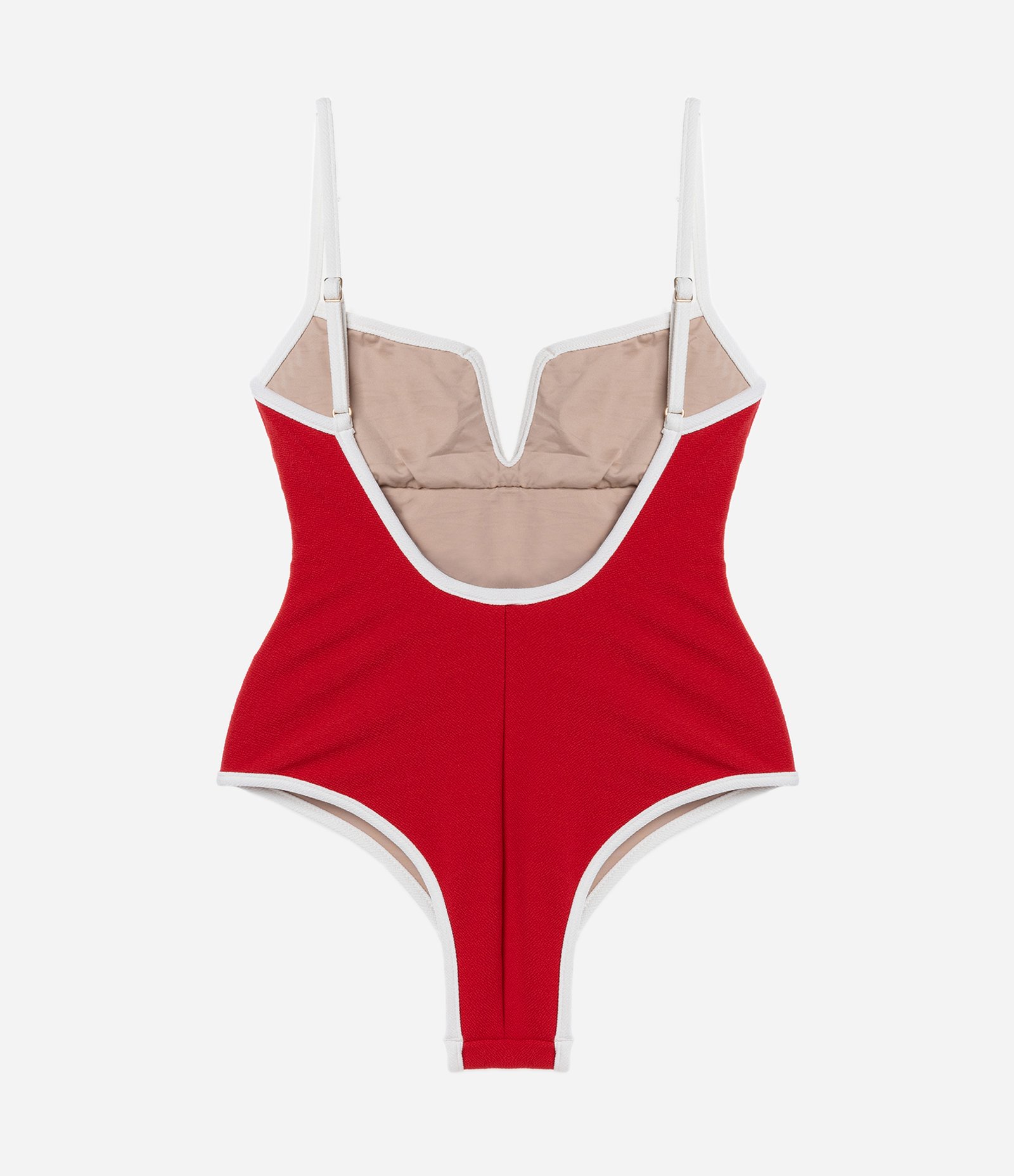 Maiô em Microfibra Texturizada com Decote V e Viés Contrastante Vermelho 6