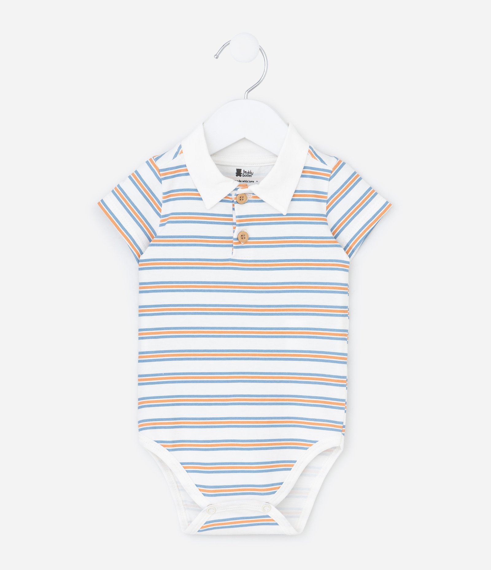 Body Infantil com Gola Polo e Estampa Listrada - Tam RN a 18 meses Multicores 1