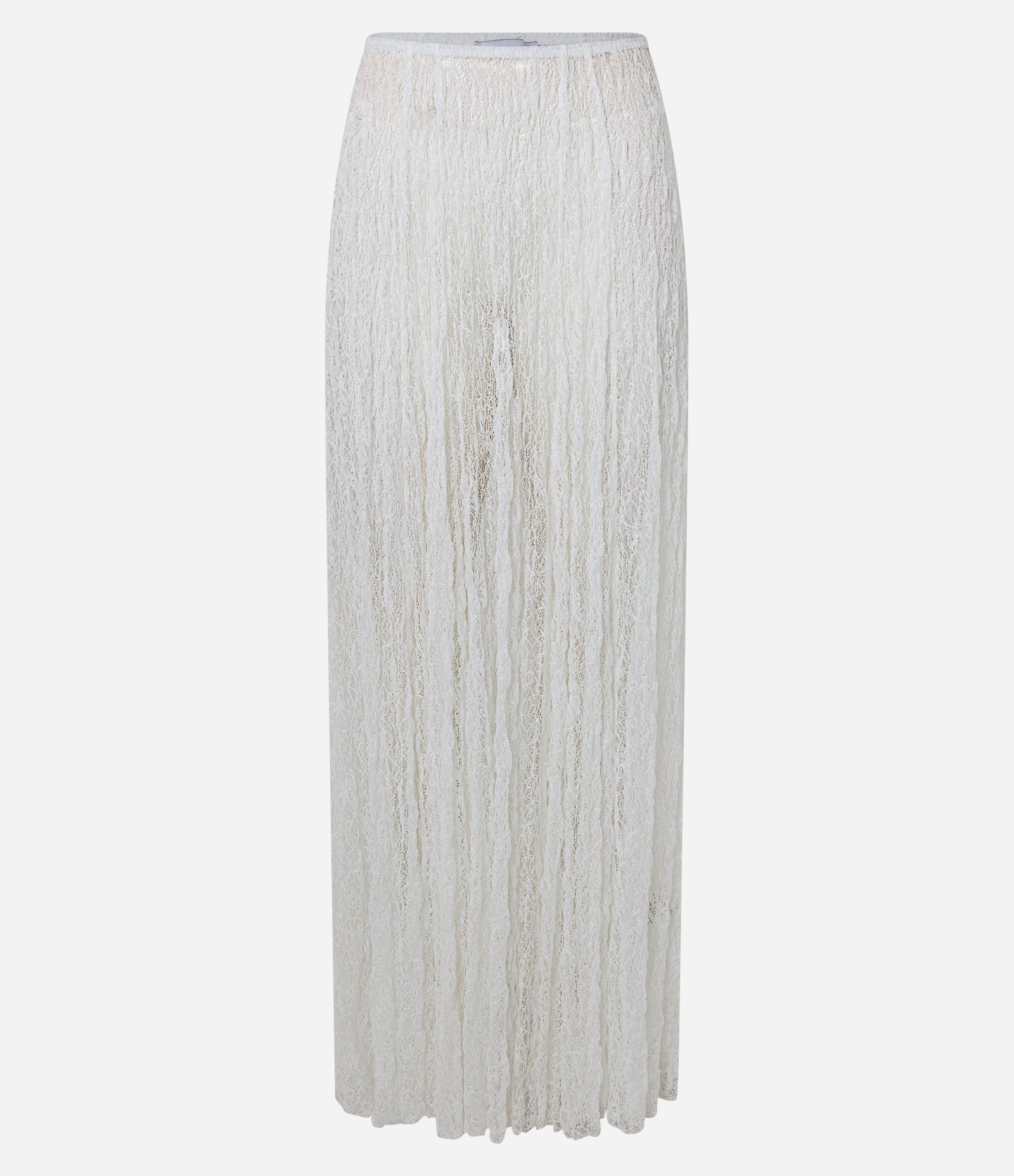 Saia Evasê New Midi com Renda Sem Forro Texturizada Branco 6