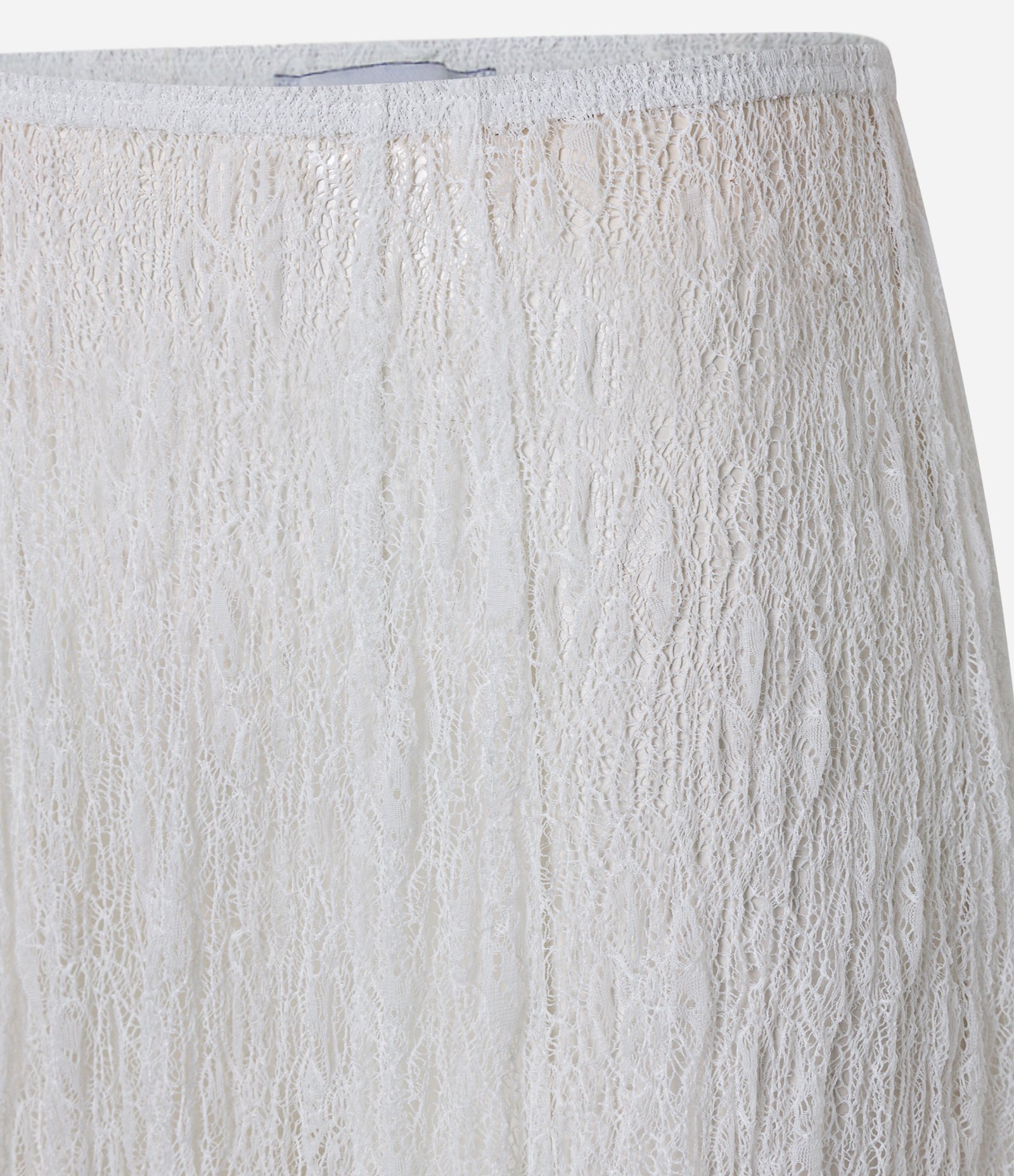Saia Evasê New Midi com Renda Sem Forro Texturizada Branco 7