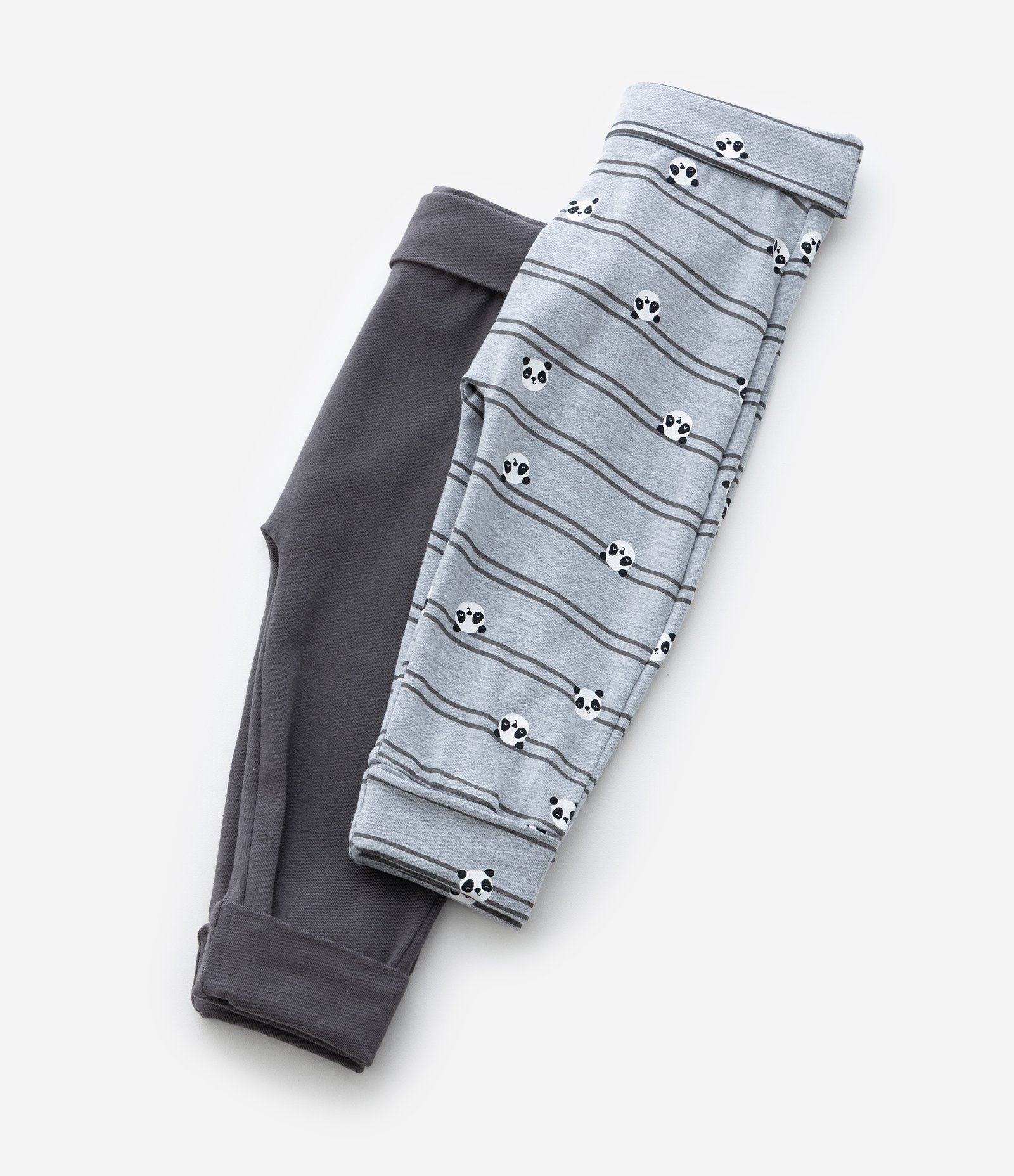 Kit 02 Calças Infantis com Cós Dobrável e Estampa Panda - Tam 0 a 18 meses Cinza 6
