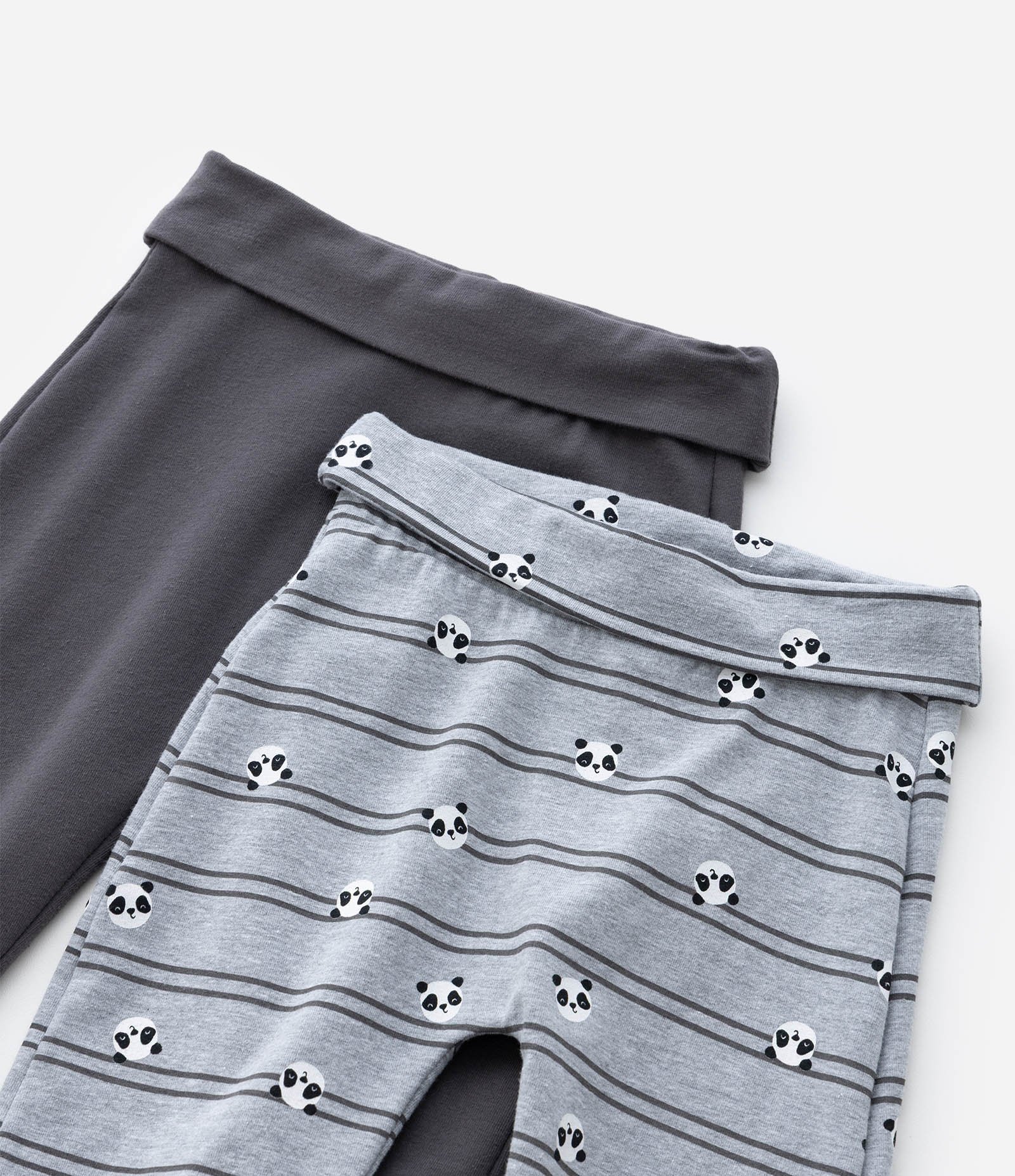 Kit 02 Calças Infantis com Cós Dobrável e Estampa Panda - Tam 0 a 18 meses Cinza 7