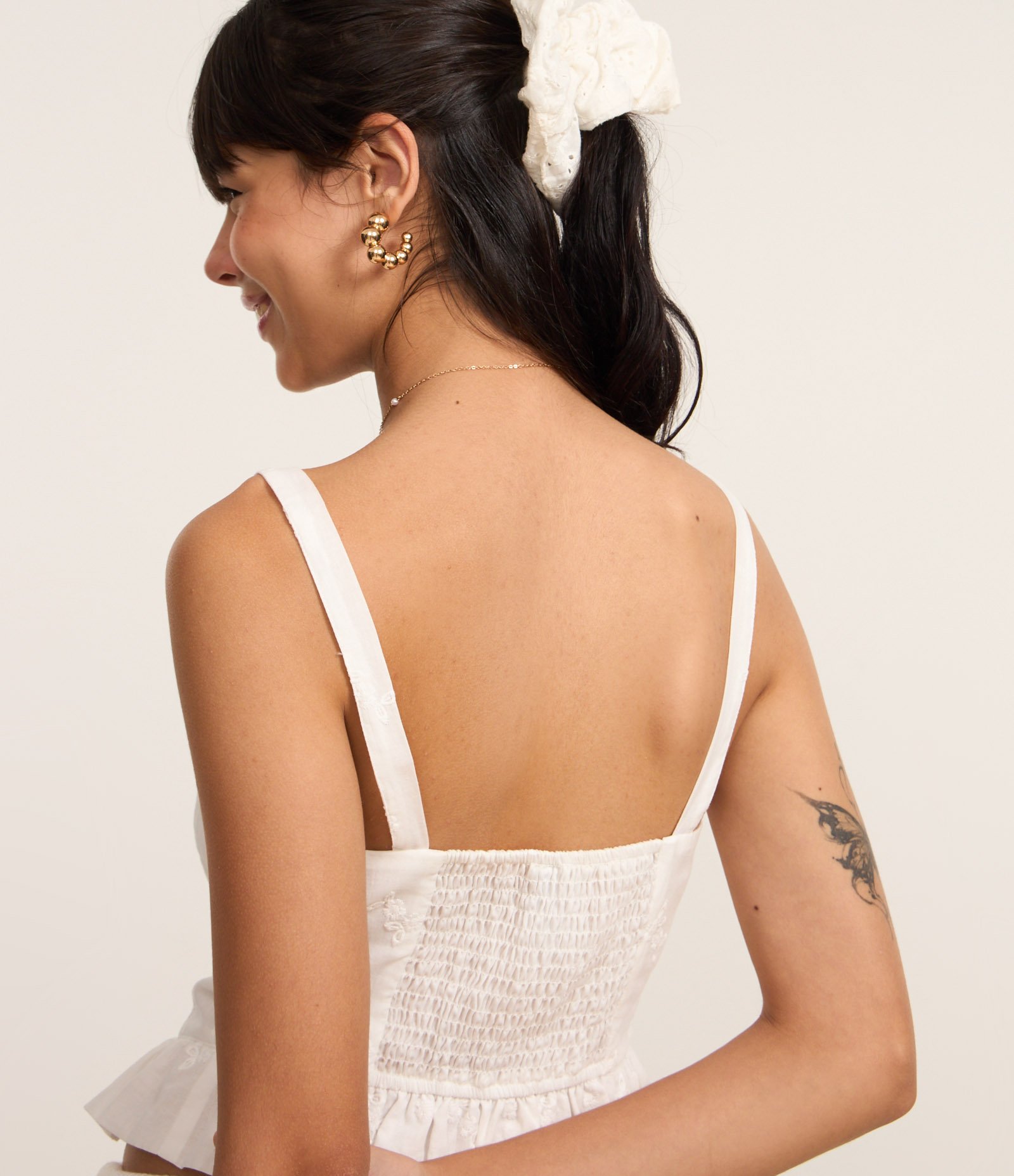 Blusa Corset em Laise com Bordado de Flores Branco 4