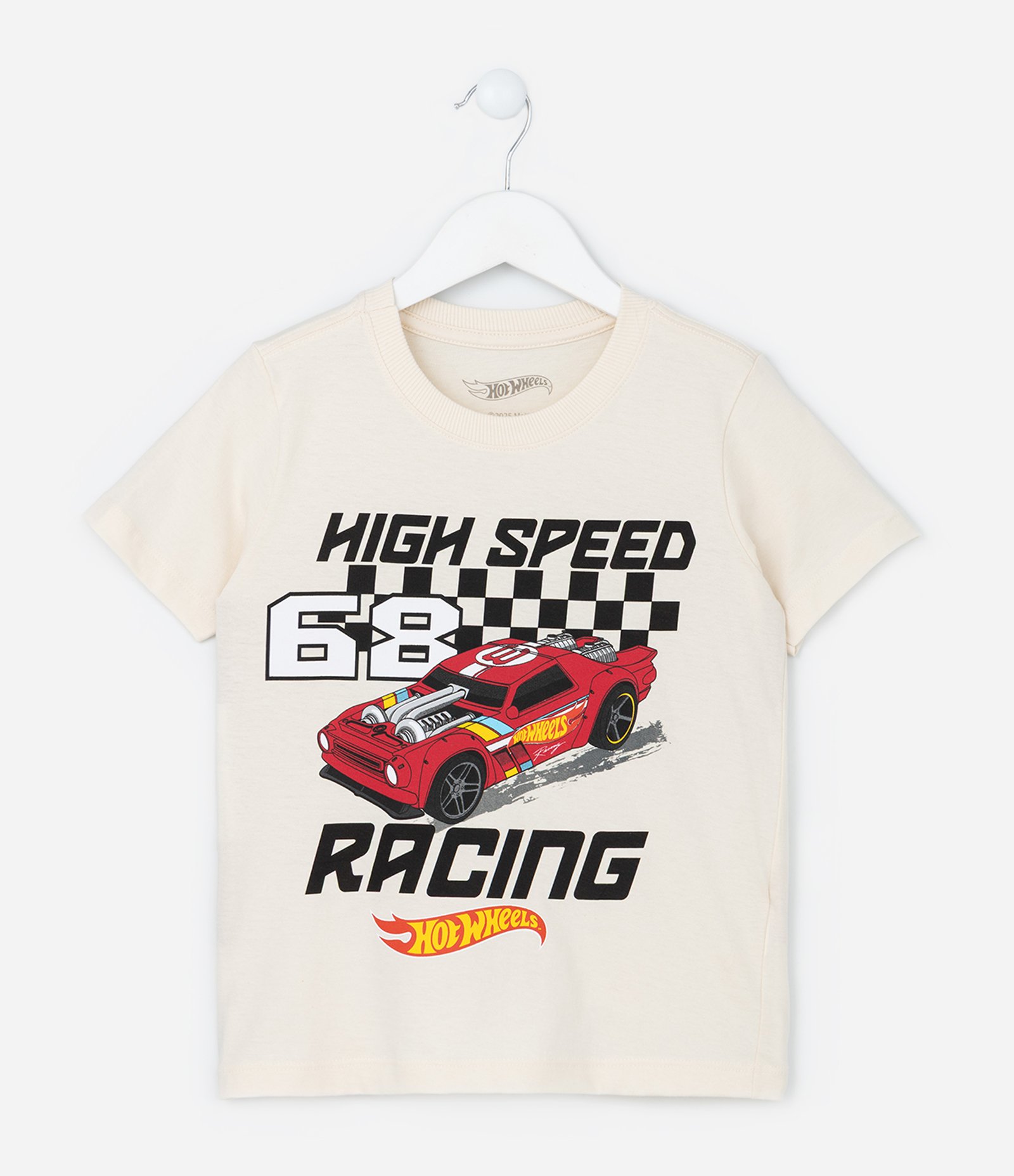 Camiseta Infantil com Estampa Racing 68 Hot Wheels - Tam 4 a 12 Anos Bege 1