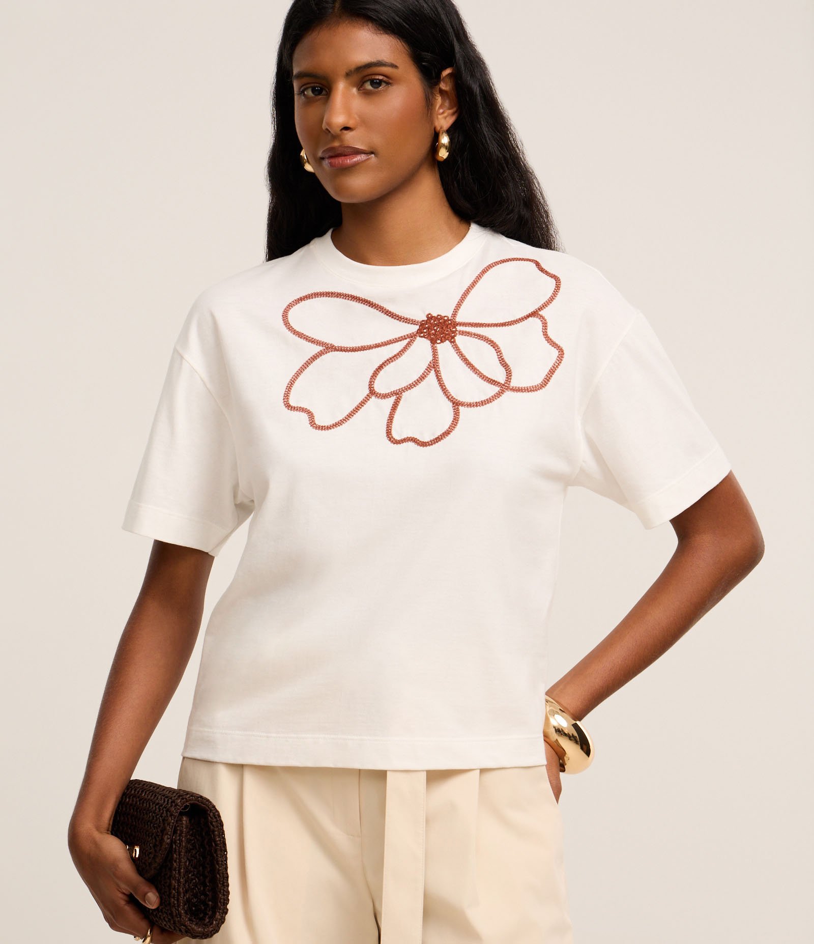 Blusa Boxy em Algodão com Bordado Floral Off White 1
