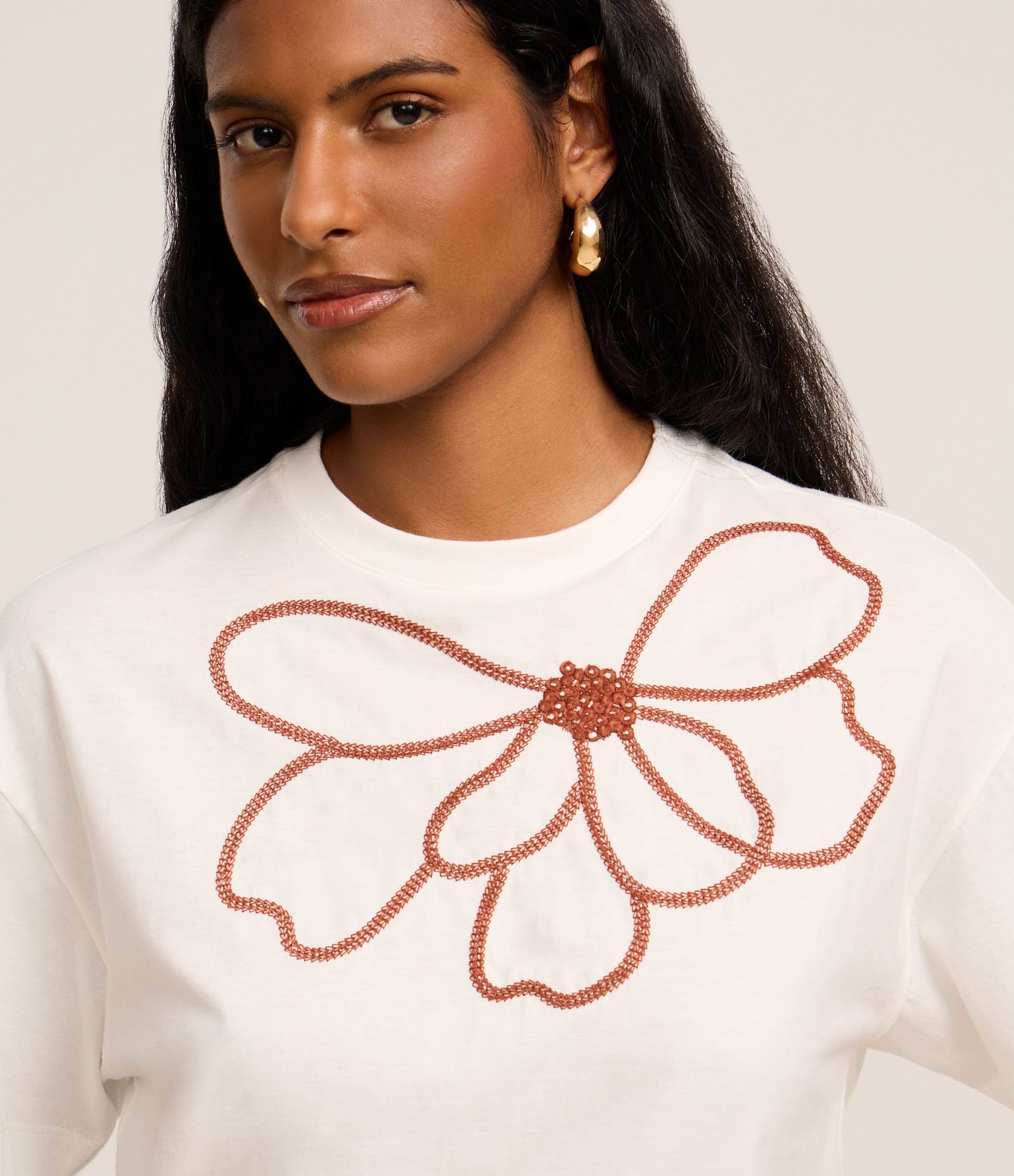 Blusa Boxy em Algodão com Bordado Floral Off White 3