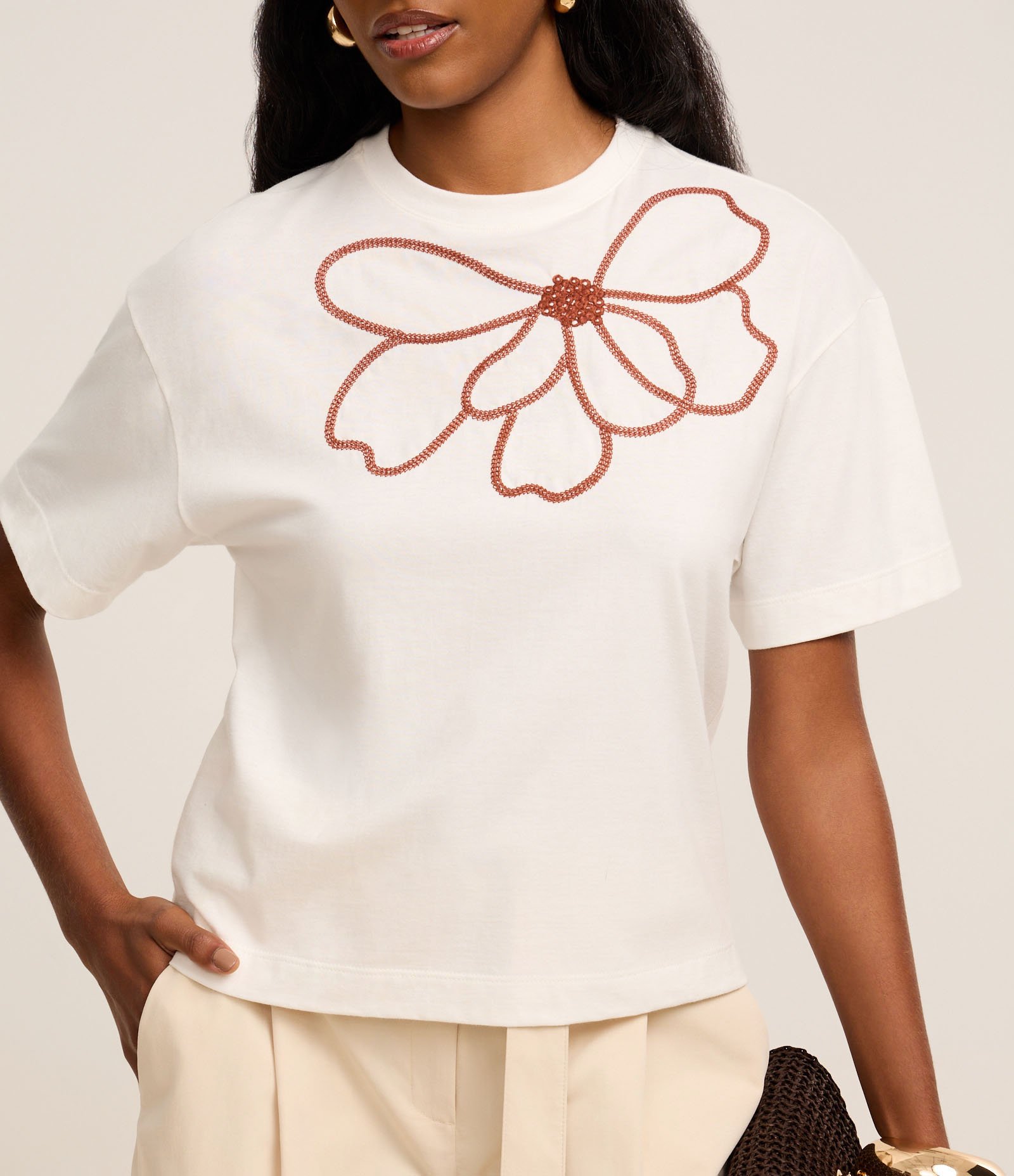 Blusa Boxy em Algodão com Bordado Floral Off White 4