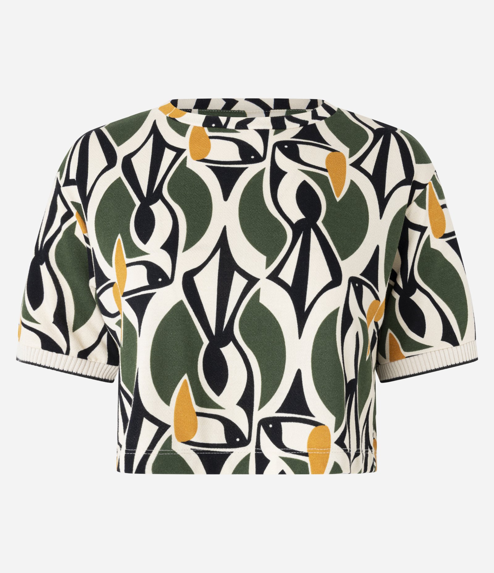 Blusa Cropped em Crepe com Estampa Geométrica Verde 4