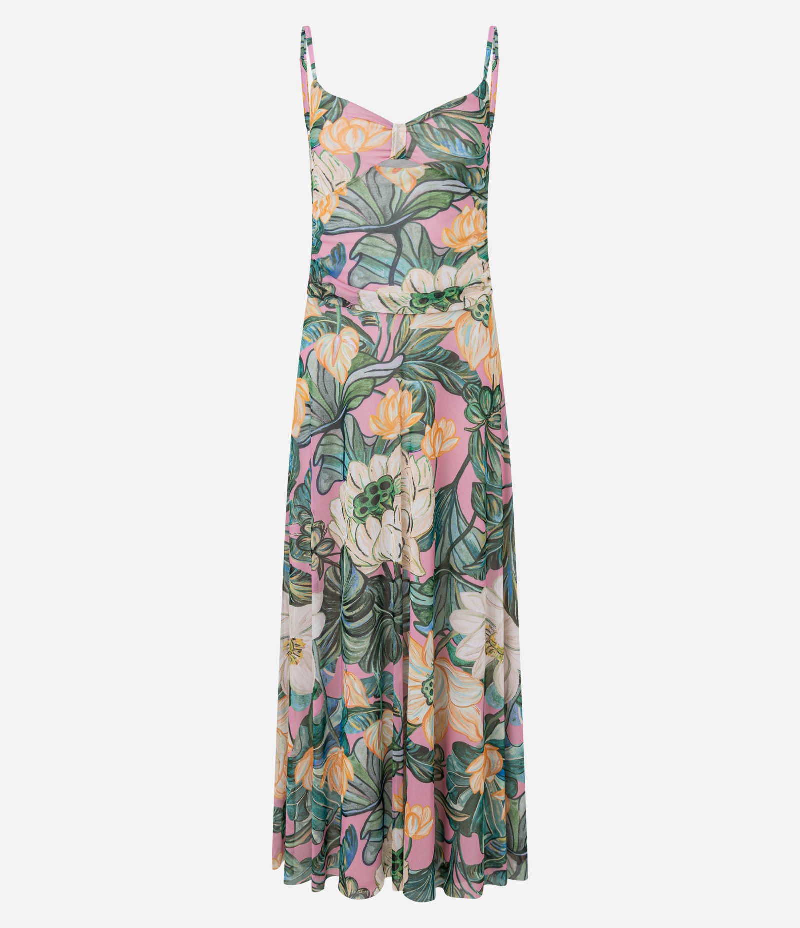 Vestido Long Midi em Tule com Estampa Floral e Alças Finas Multicores 6