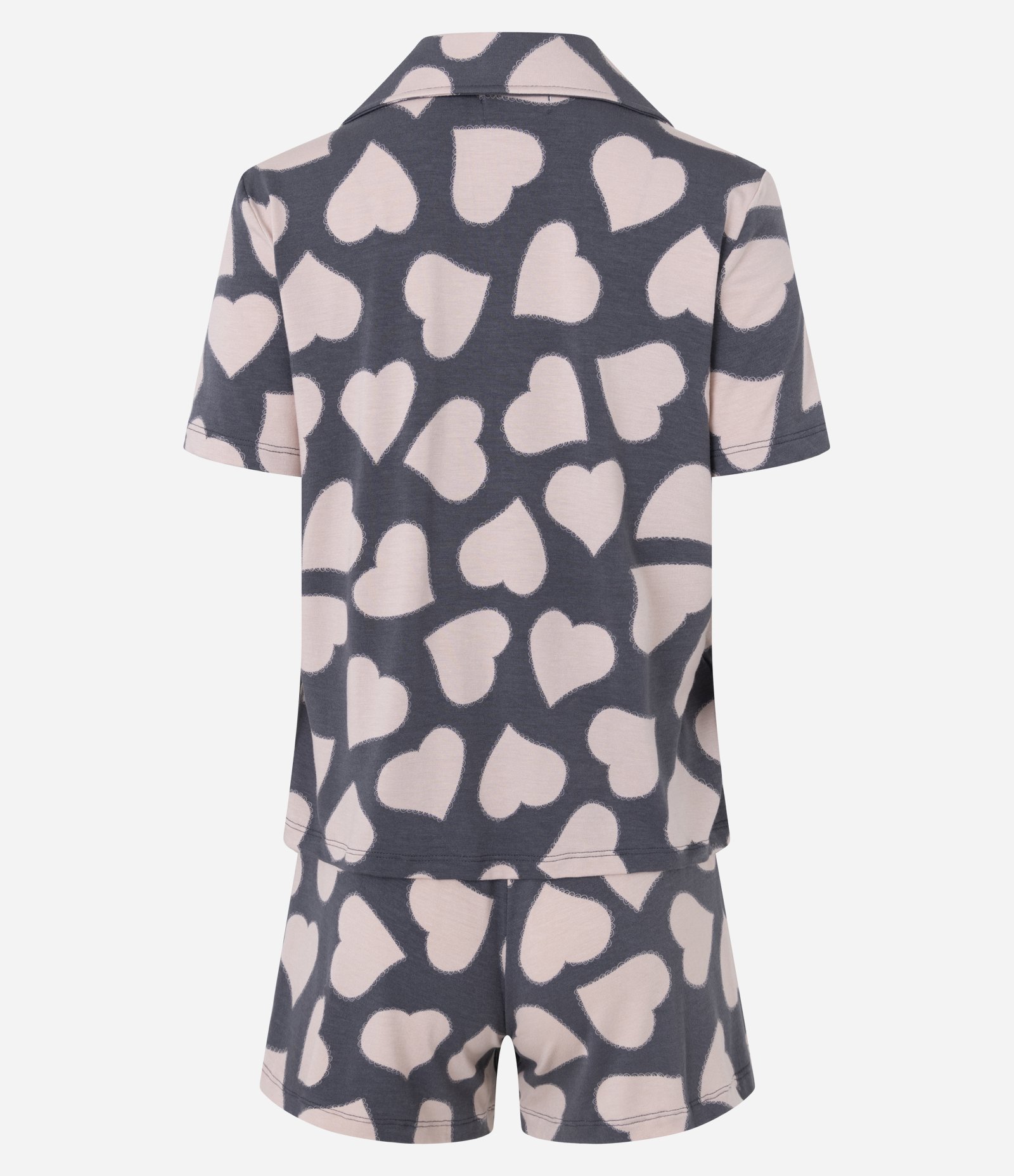 Pijama Short Doll Americano em Viscose com Estampa de Corações Cinza/Rosa 5