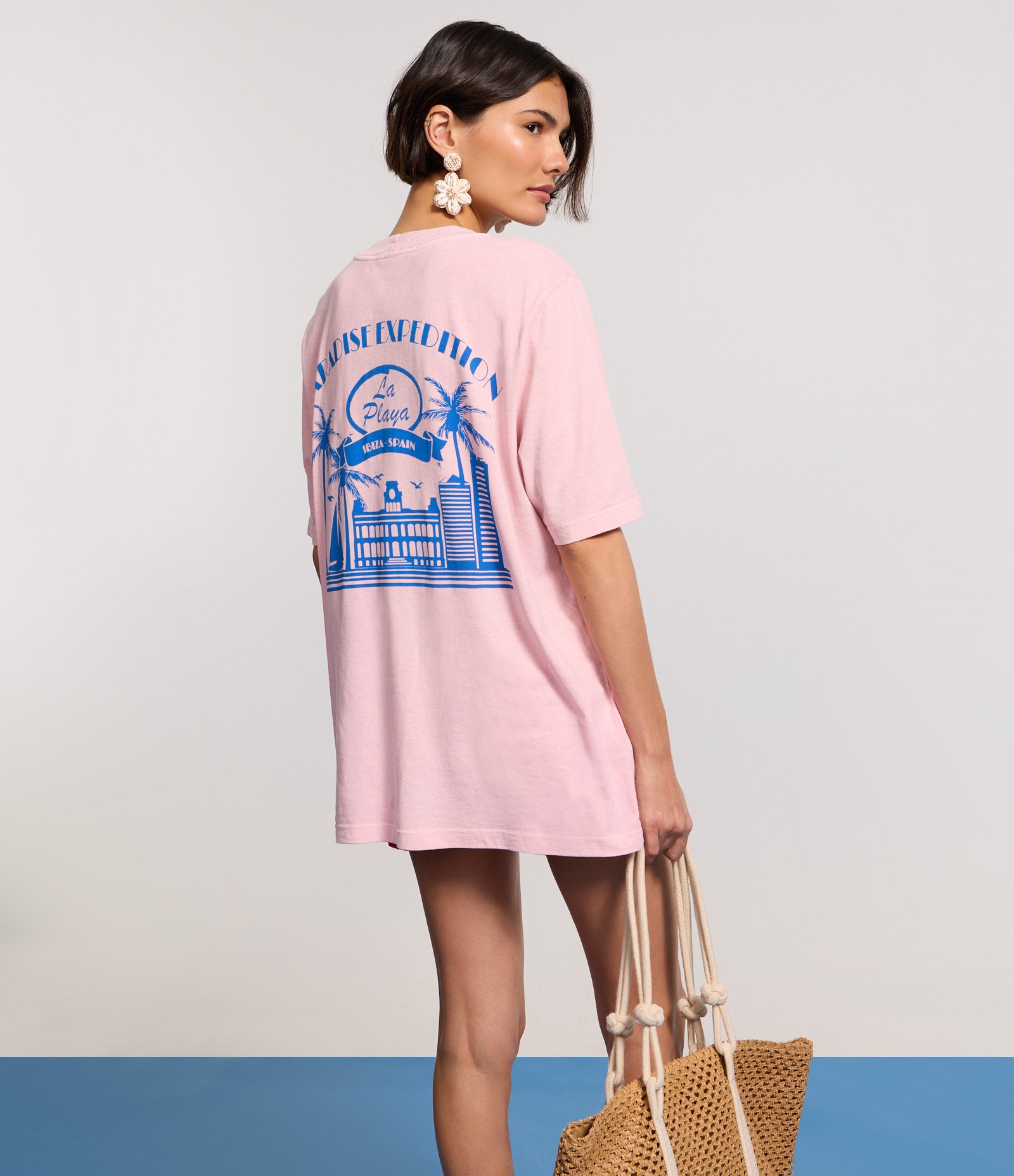 Camiseta Alongada em Algodão com Estampa La Playa Rosa 5