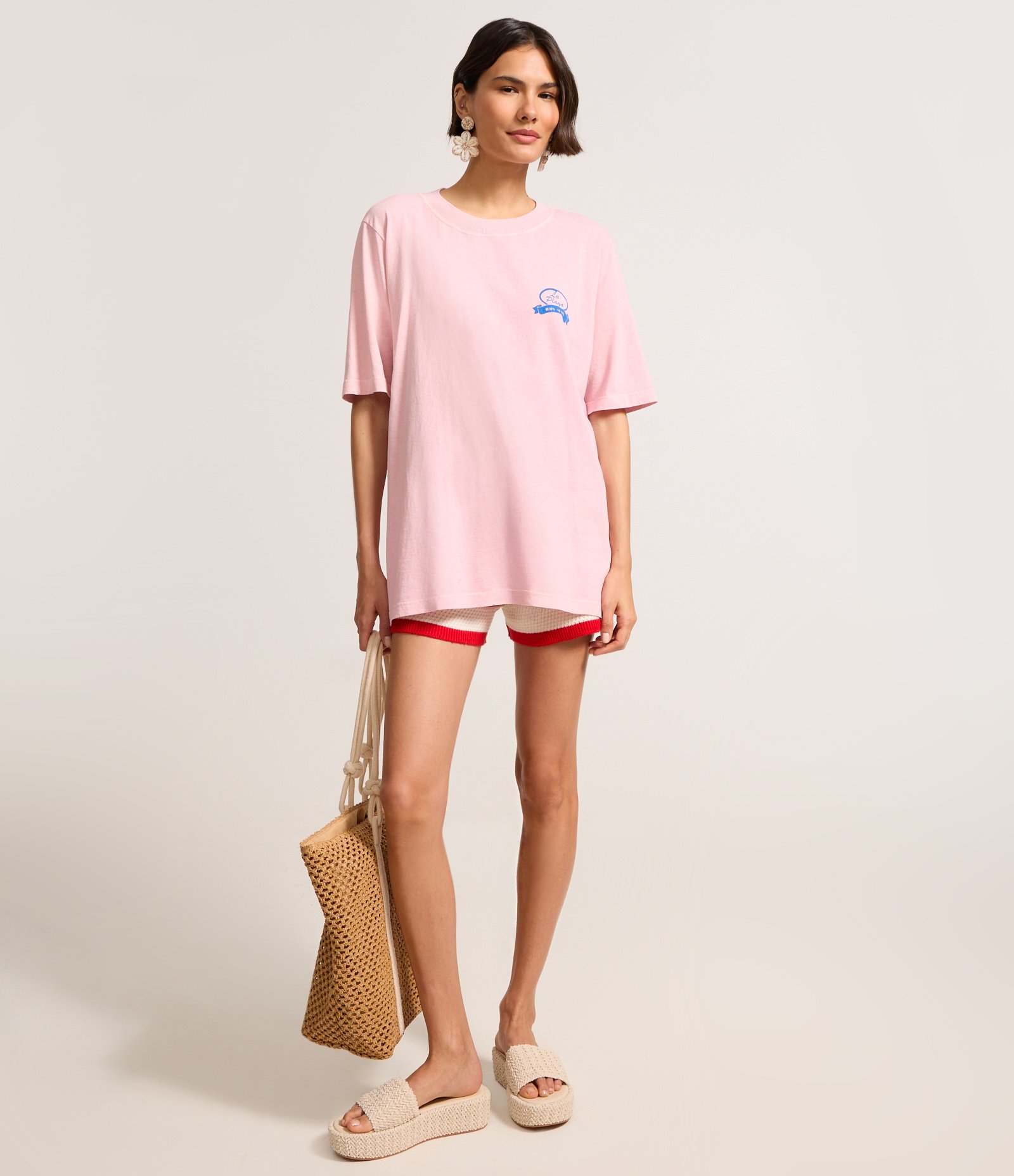 Camiseta Alongada em Algodão com Estampa La Playa Rosa 2