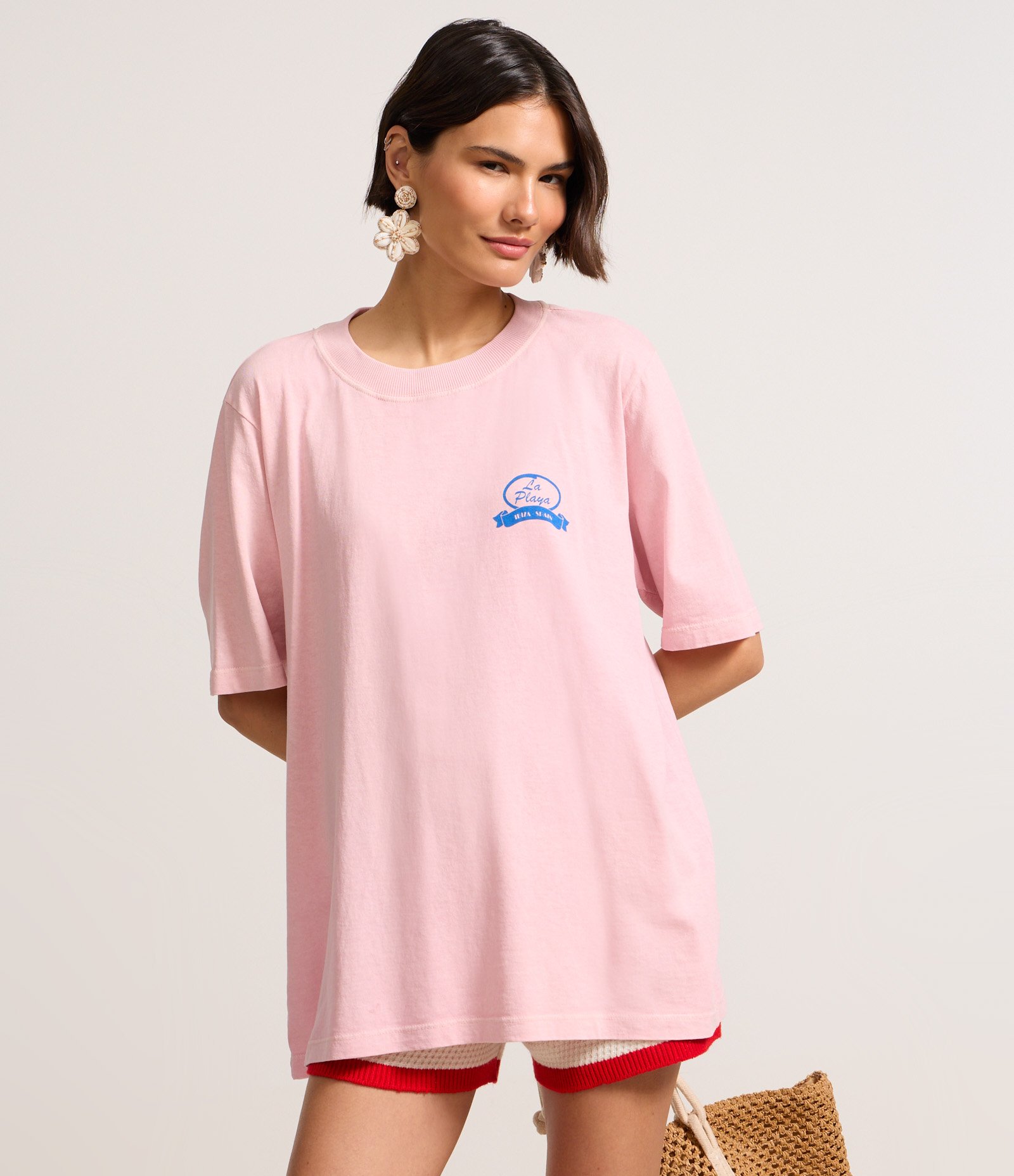 Camiseta Alongada em Algodão com Estampa La Playa Rosa 3
