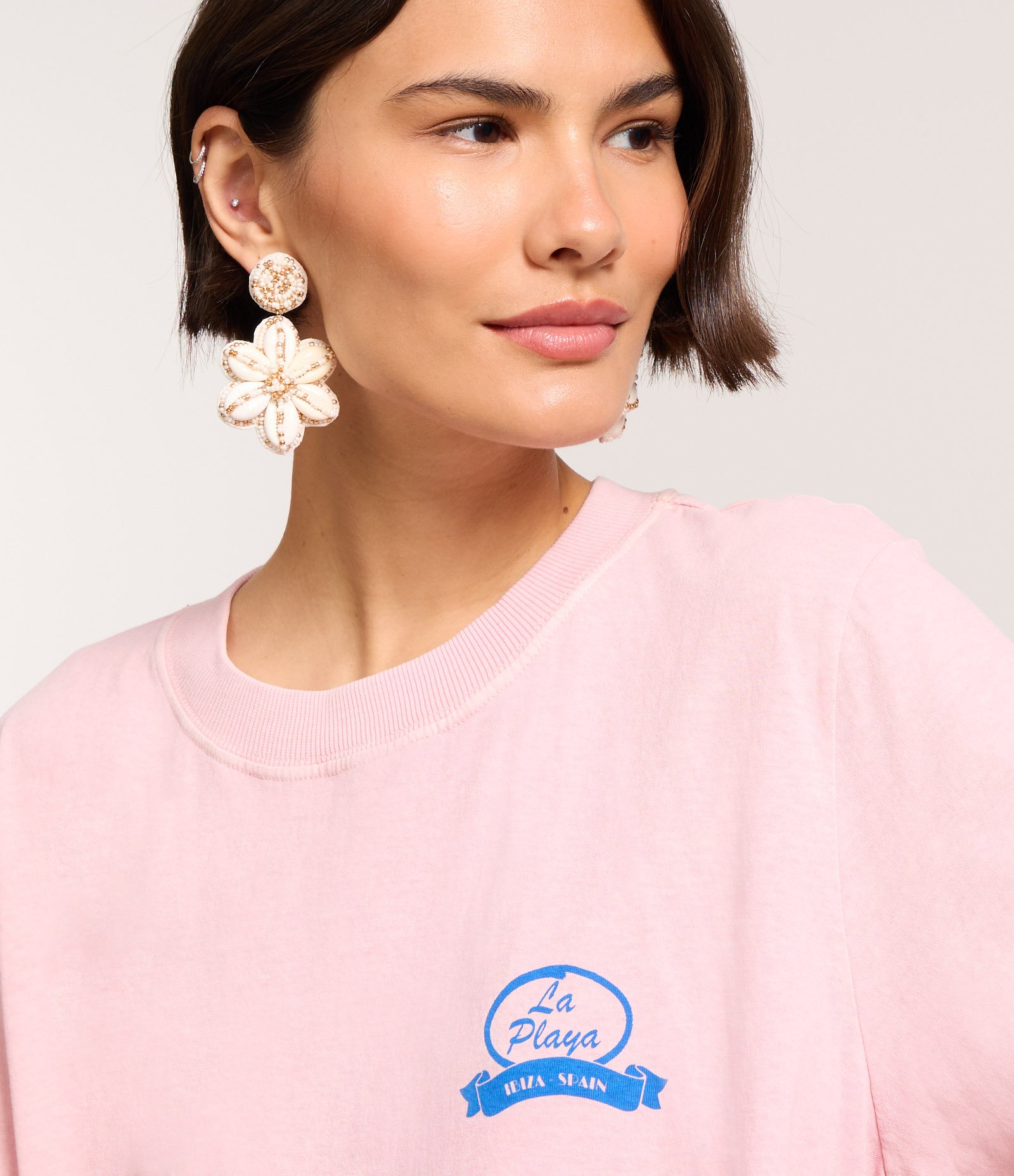 Camiseta Alongada em Algodão com Estampa La Playa Rosa 4