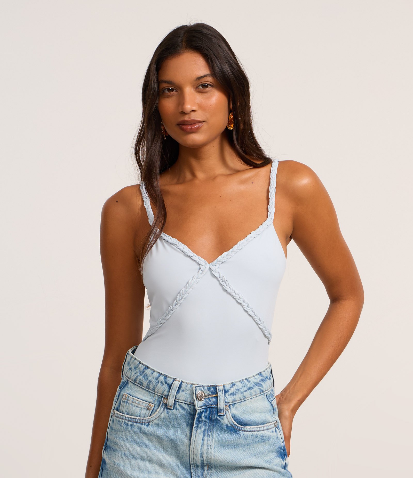 Body em Microfibra com Detalhe Trançado Azul 1