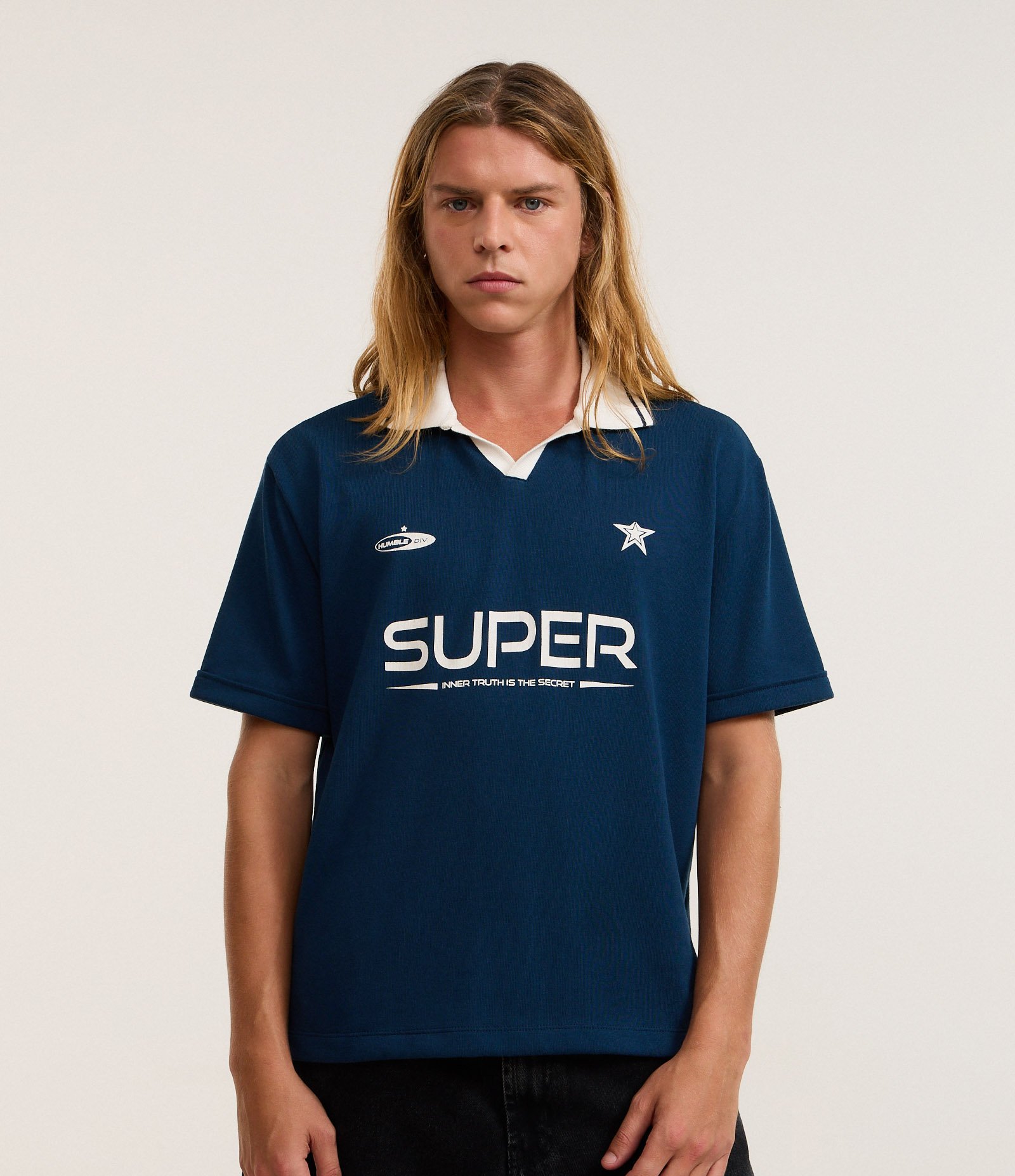 Camisa Polo Sportcore em Algodão com Estampa Lettering Azul 1