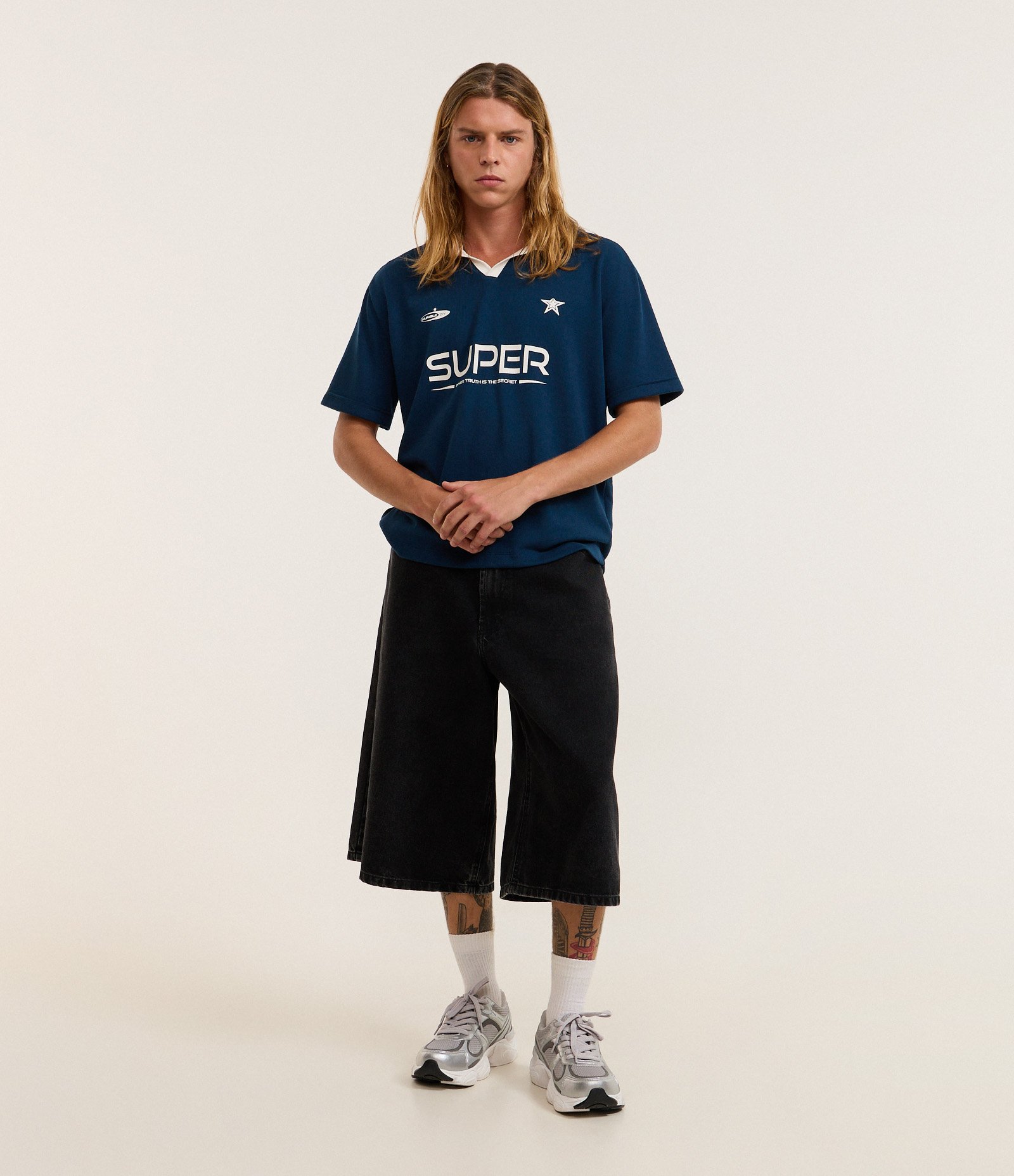 Camisa Polo Sportcore em Algodão com Estampa Lettering Azul 2