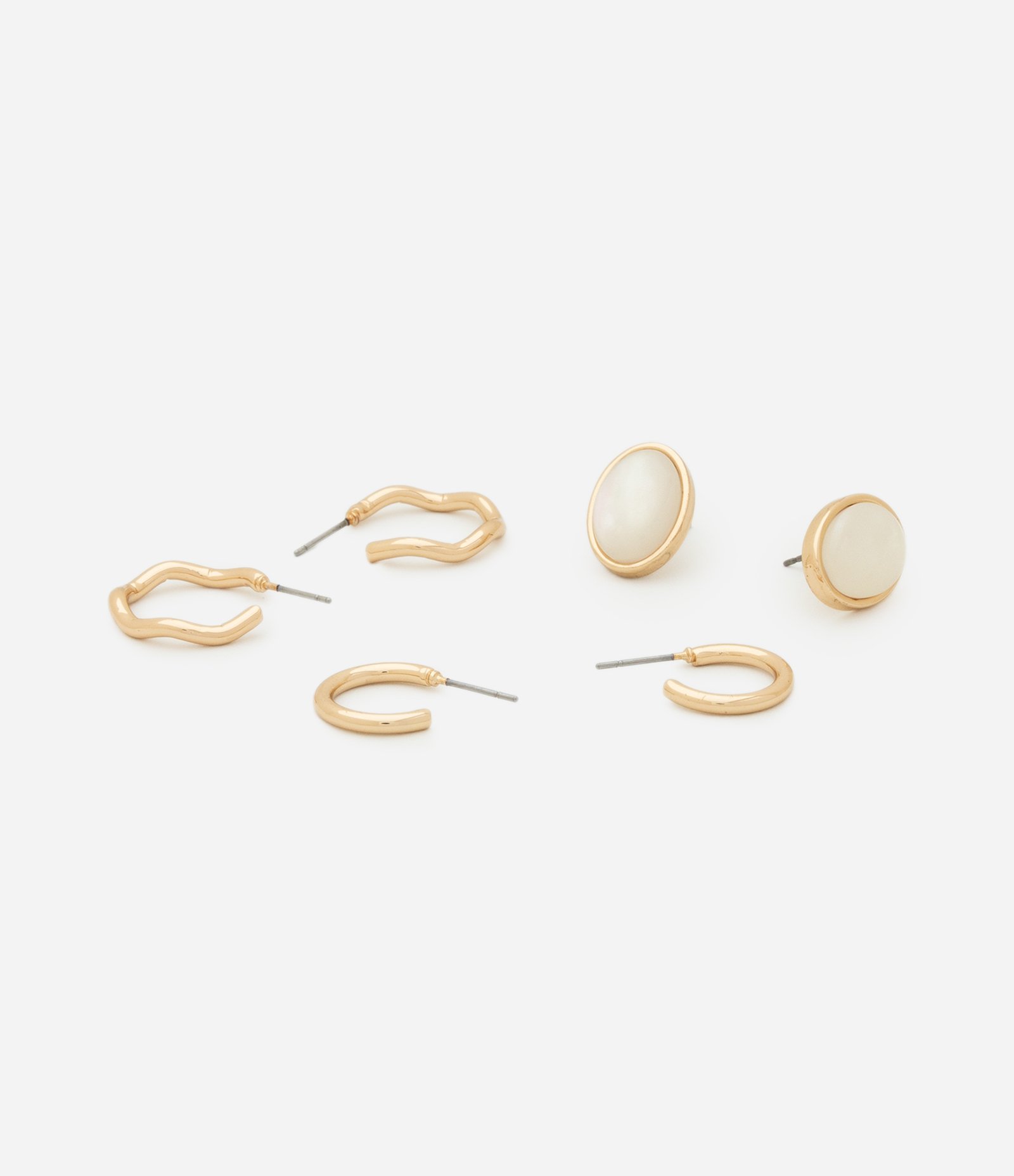 Kit 03 Argolas em Metal com Formas e Texturas Diferentes Off White 3