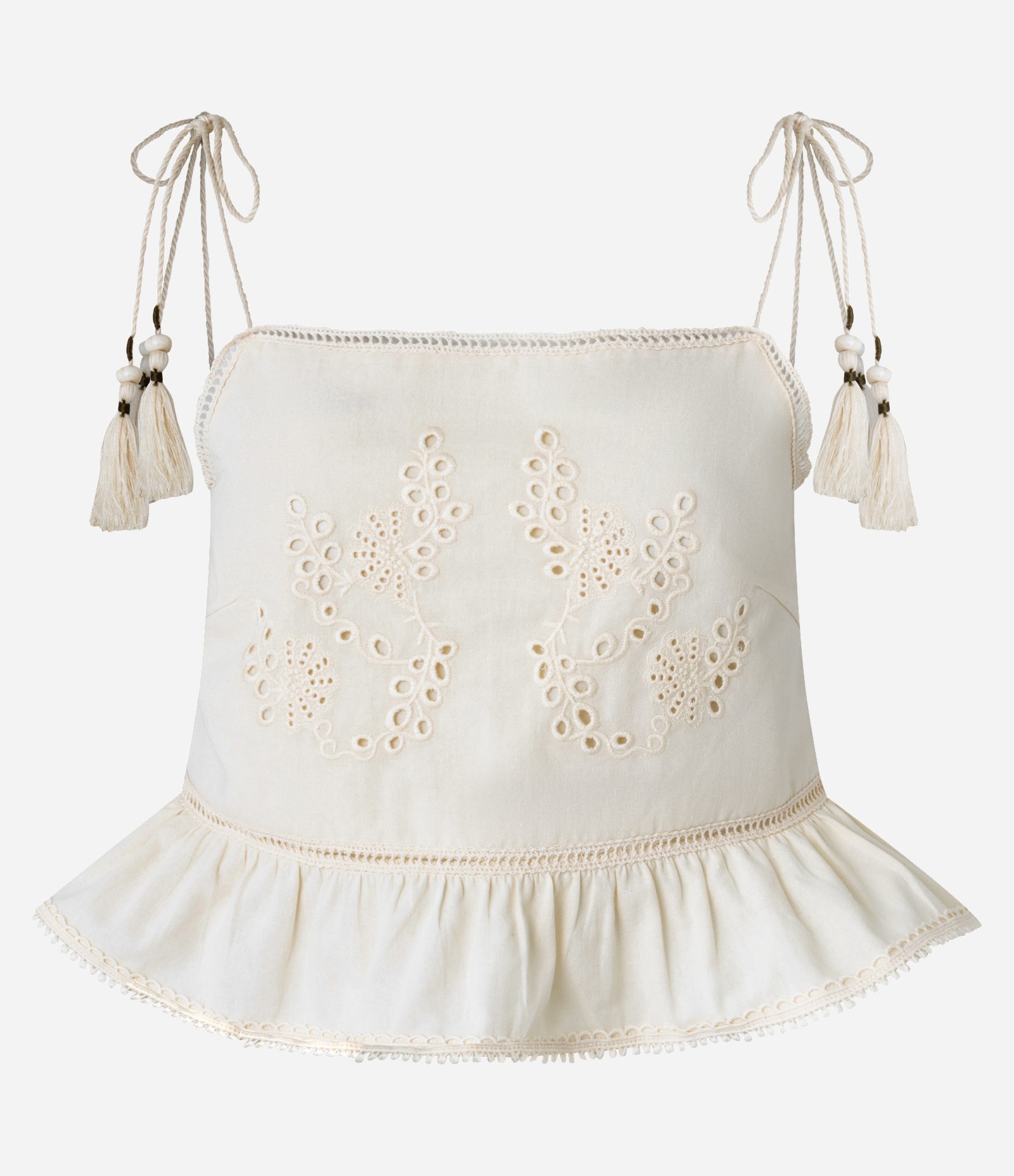 Blusa Curta com Babado e Bordado Bege 8